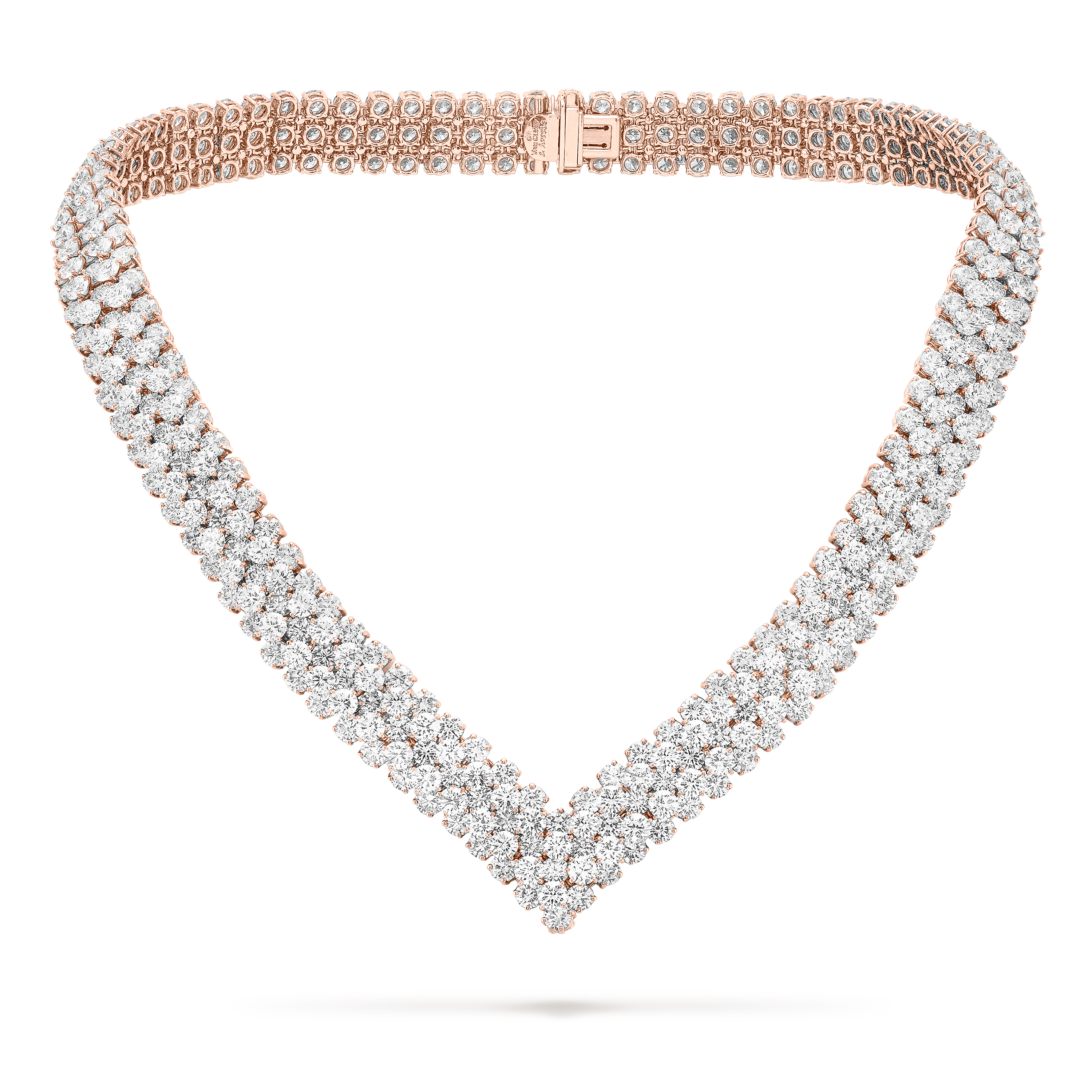 À Cheval 5-row transformable necklace, 18K rose gold, Diamond:  465 stones,  90.1 carats, Front, High Jewelry Necklace - Van Cleef & Arpels