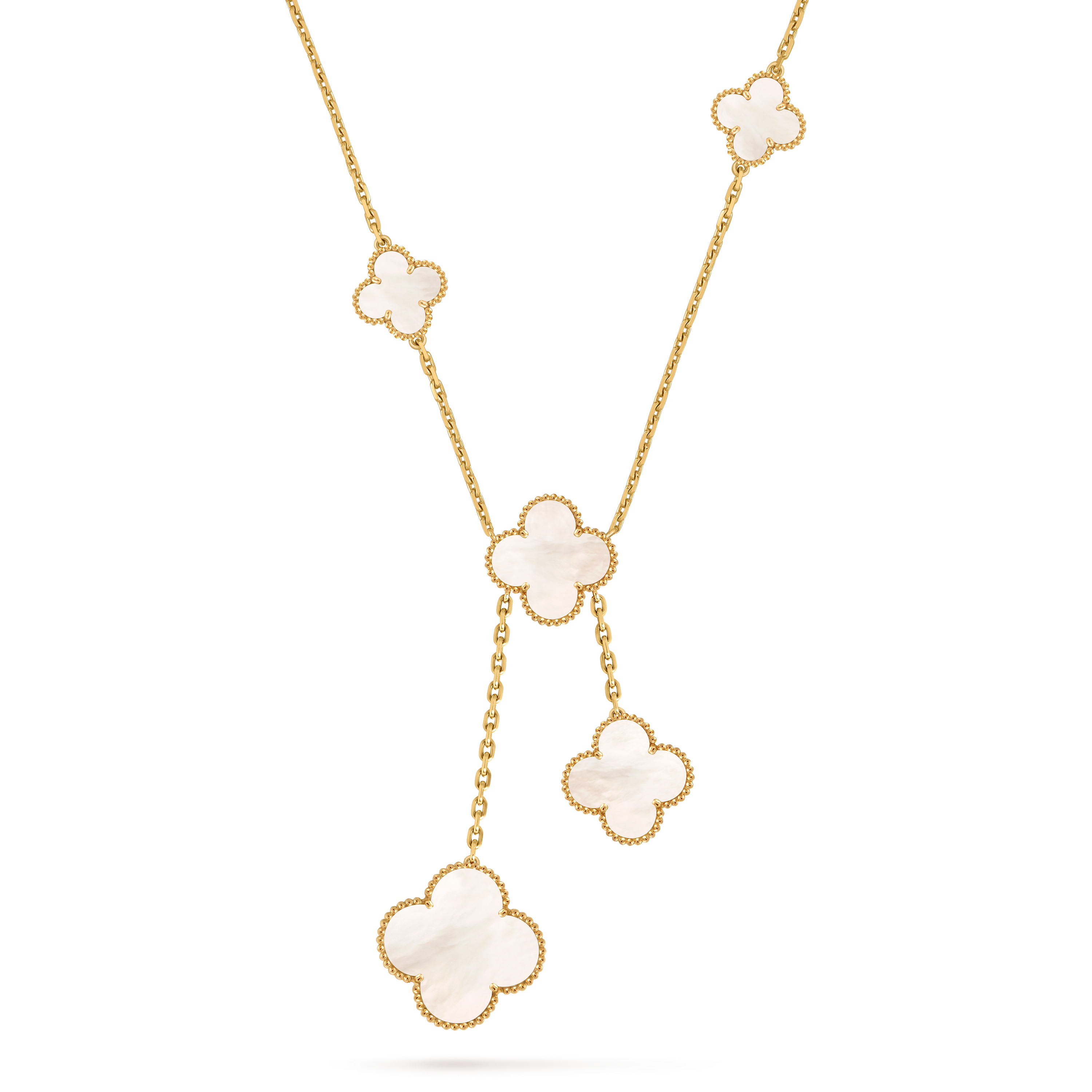 Magic Alhambra necklace, 6 motifs, 18K yellow gold, Mother-of-pearl:  6 stones, Detail Alternative, Jewelry Necklace - Van Cleef & Arpels