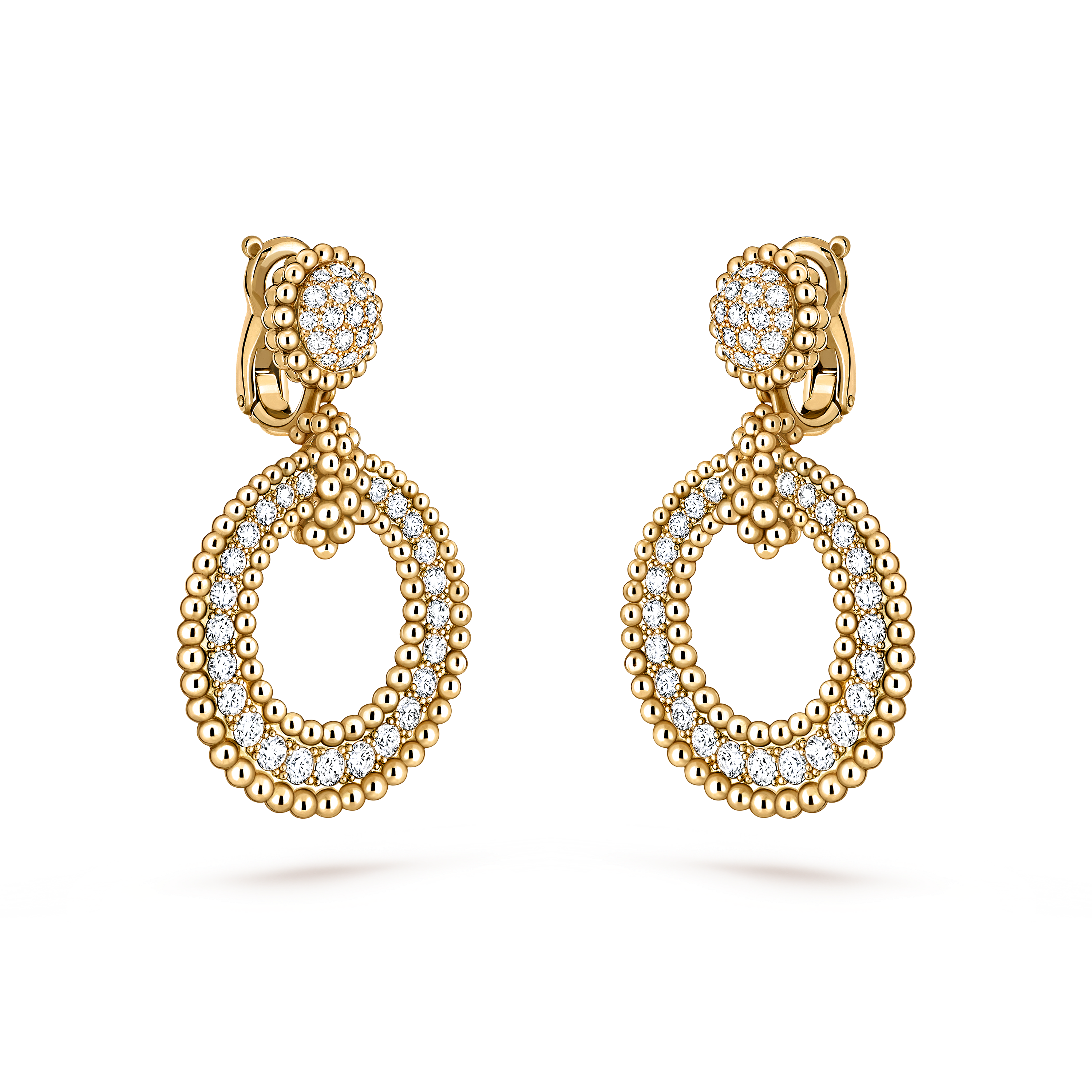 Perlée diamonds earrings, 18K yellow gold, Diamond:  88 stones,  3.01 carats, Three Fourth, Jewelry Earrings - Van Cleef & Arpels