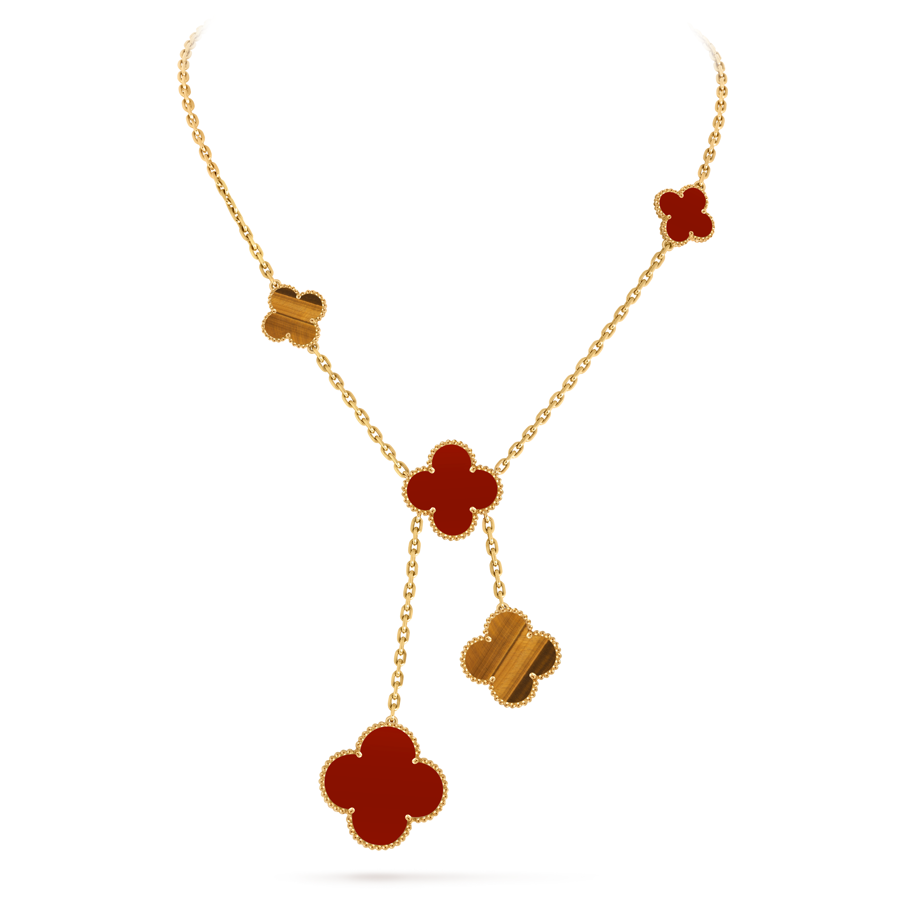 Magic Alhambra necklace, 6 motifs 18K yellow gold, Mother-of