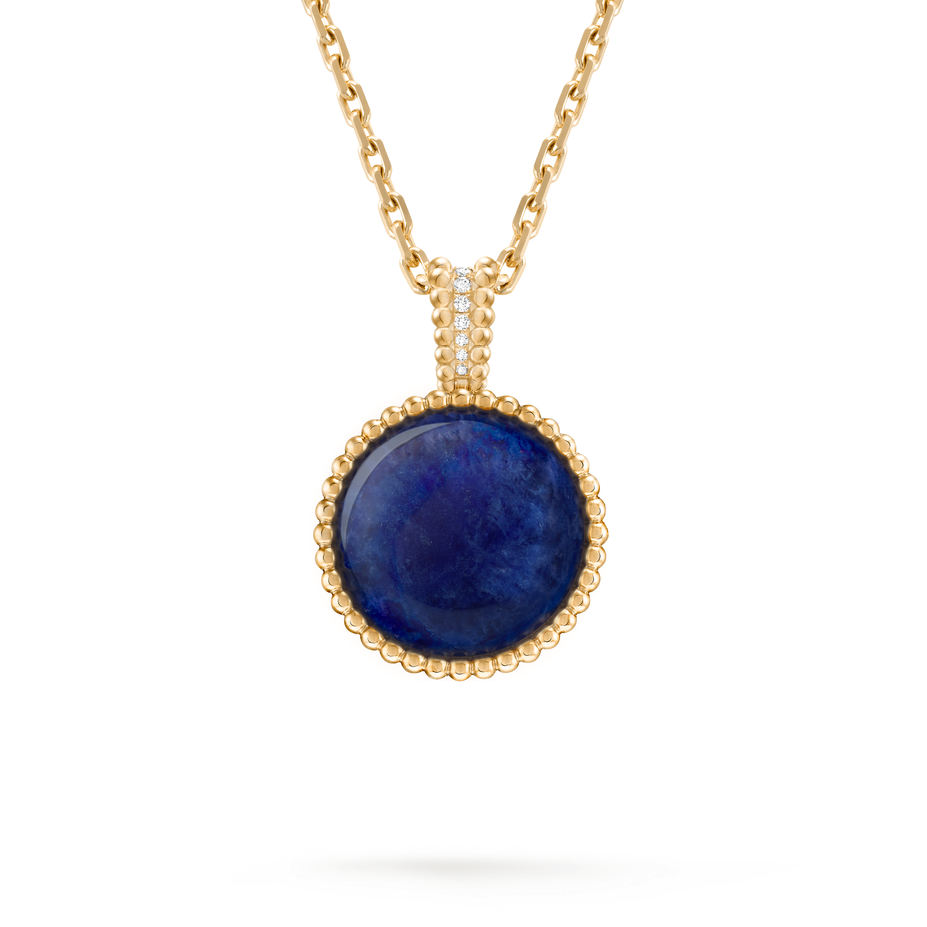 ペルレ シークレット ペンダント ウォッチ, 18K イエローゴールド, ソーダライト:  1 石, ダイヤモンド:  40 石,  0.92 カラット, マザー オブ パール:  1 石, Back, Watch - ヴァン クリーフ&アーペル - Van Cleef & Arpels