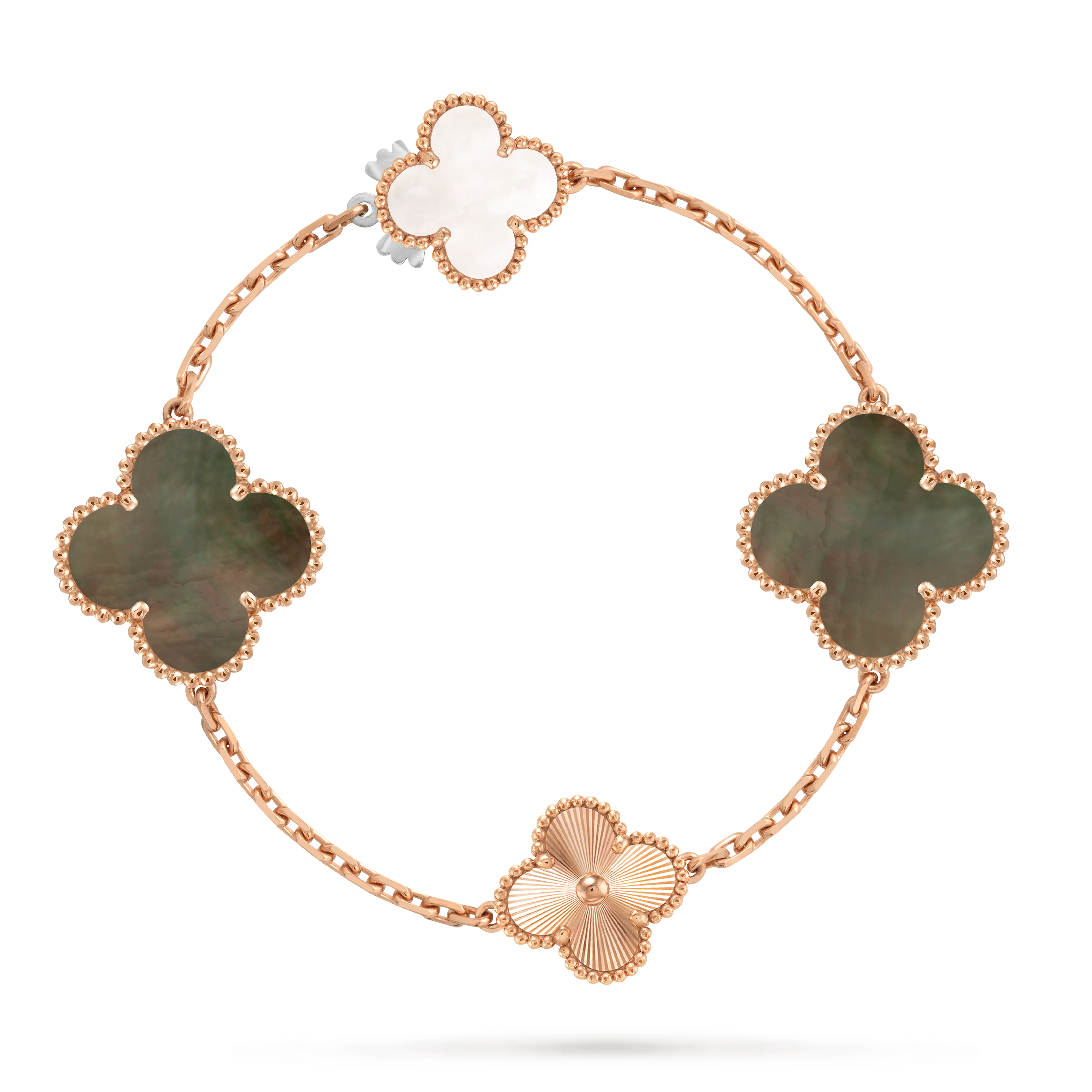 マジック アルハンブラ トランスフォーマブル ロングネックレス、15モチーフ, 18K ローズ ゴールド, マザー オブ パール:  11 石, Front, Jewelry Long Necklace - ヴァン クリーフ&アーペル - Van Cleef & Arpels