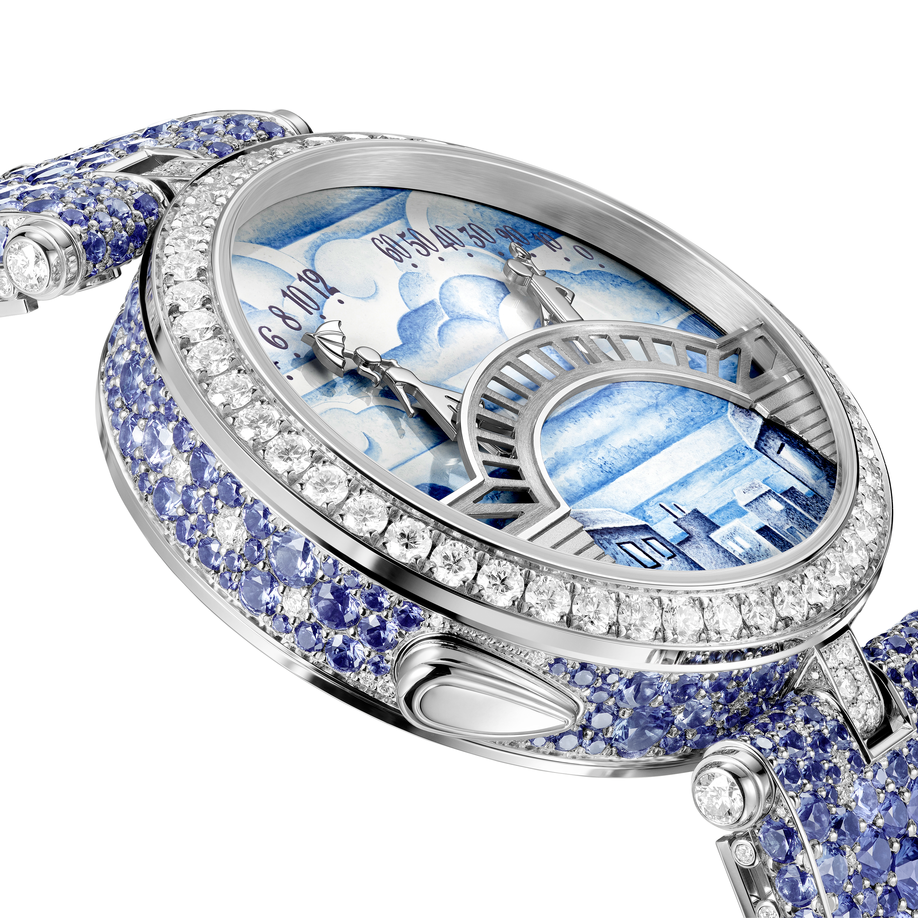Lady Arpels Pont des Amoureux Matinée watch, 18K white gold, Diamond:  1,542 stones,  31 carats, Three Fourth, Watch - Van Cleef & Arpels