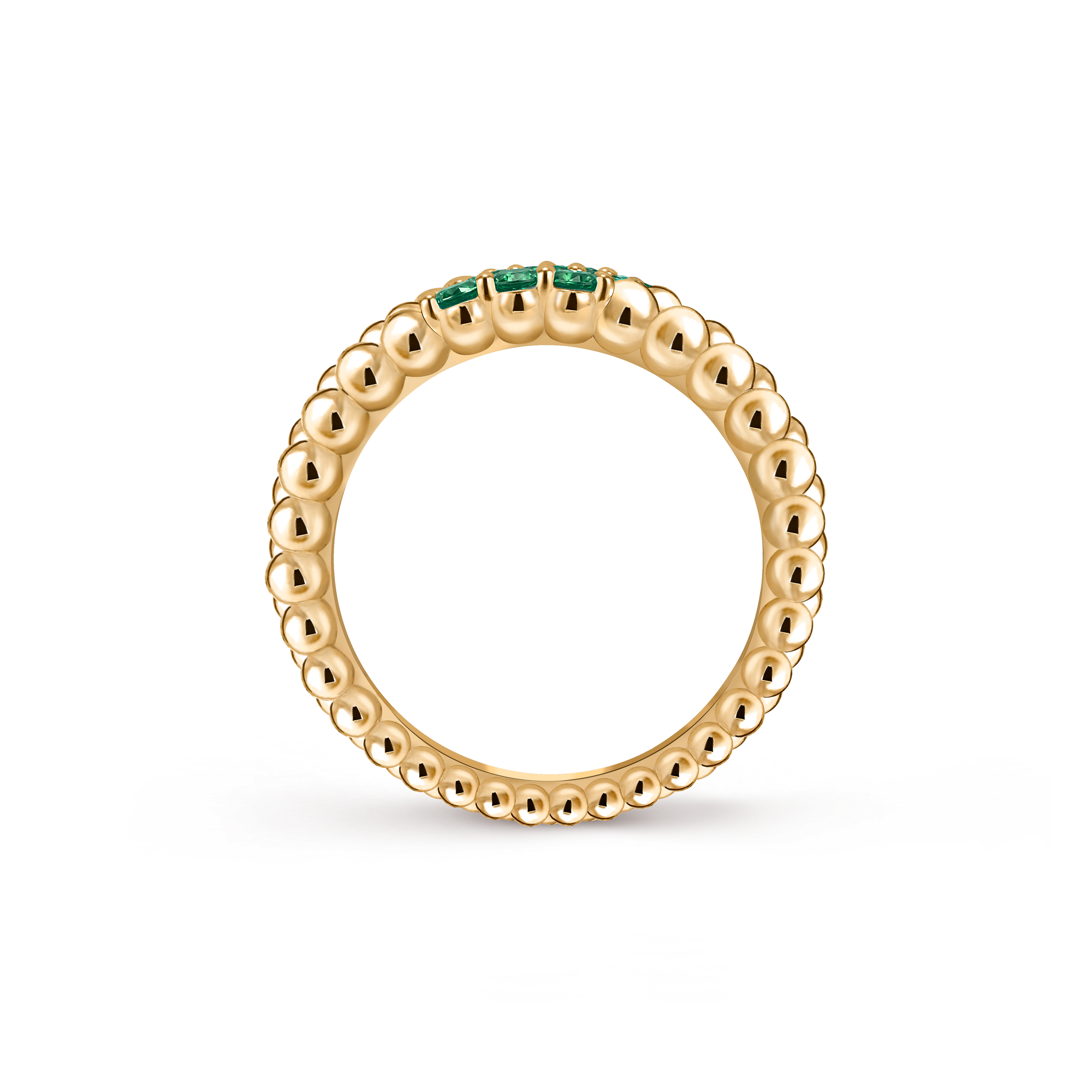 Ring Perlée Couleurs, 3-reihig, 18 Karat Gelbgold, Smaragd:  9 Steine,  0.45 Karat, Profile, Jewelry Ring - Van Cleef & Arpels