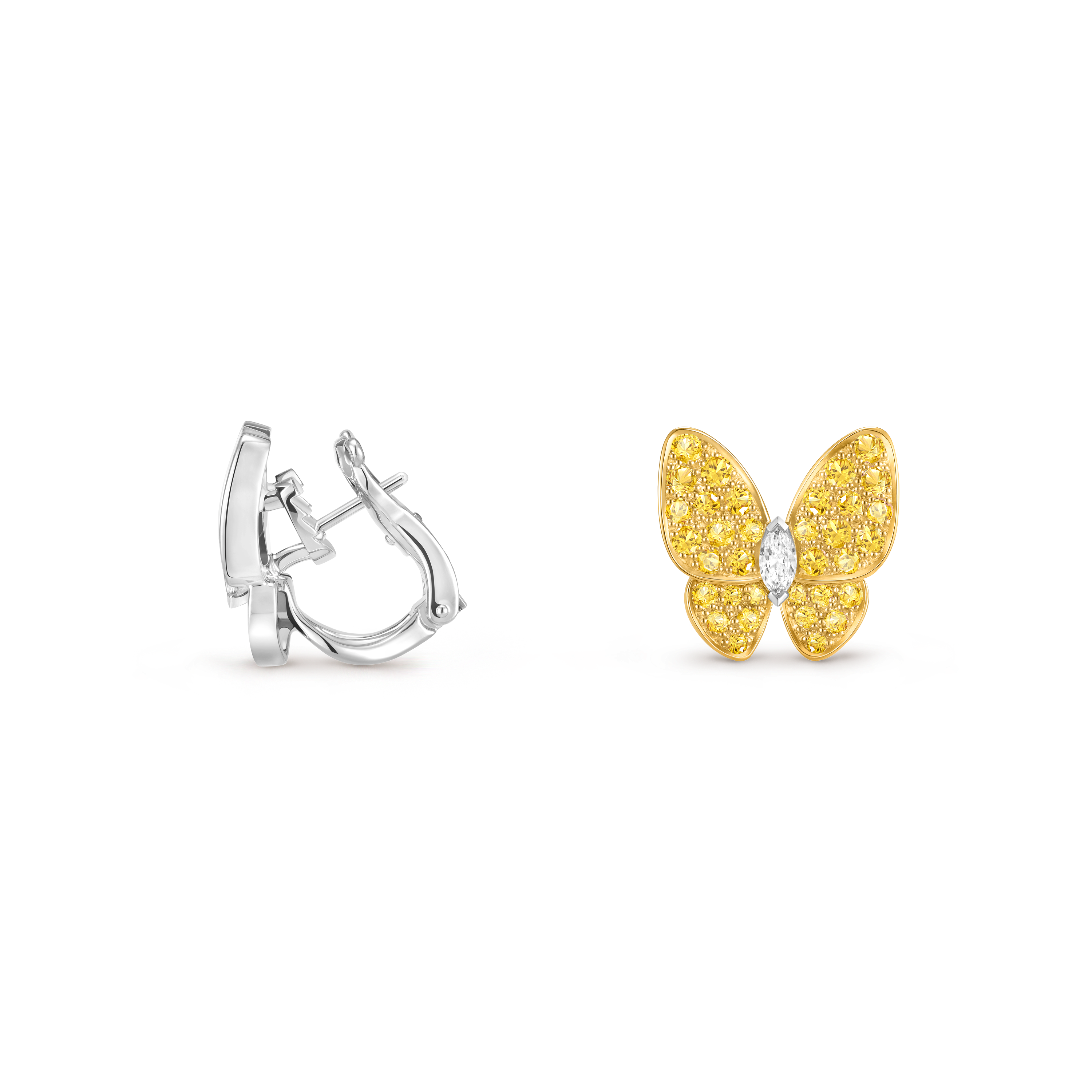 Two Butterfly耳環, 18K黃金, 18K白金, 藍寶石:  34顆寶石,  0.88克拉, 鑽石:  36顆寶石,  0.99克拉, Profile, Jewelry Earrings- Van Cleef & Arpels