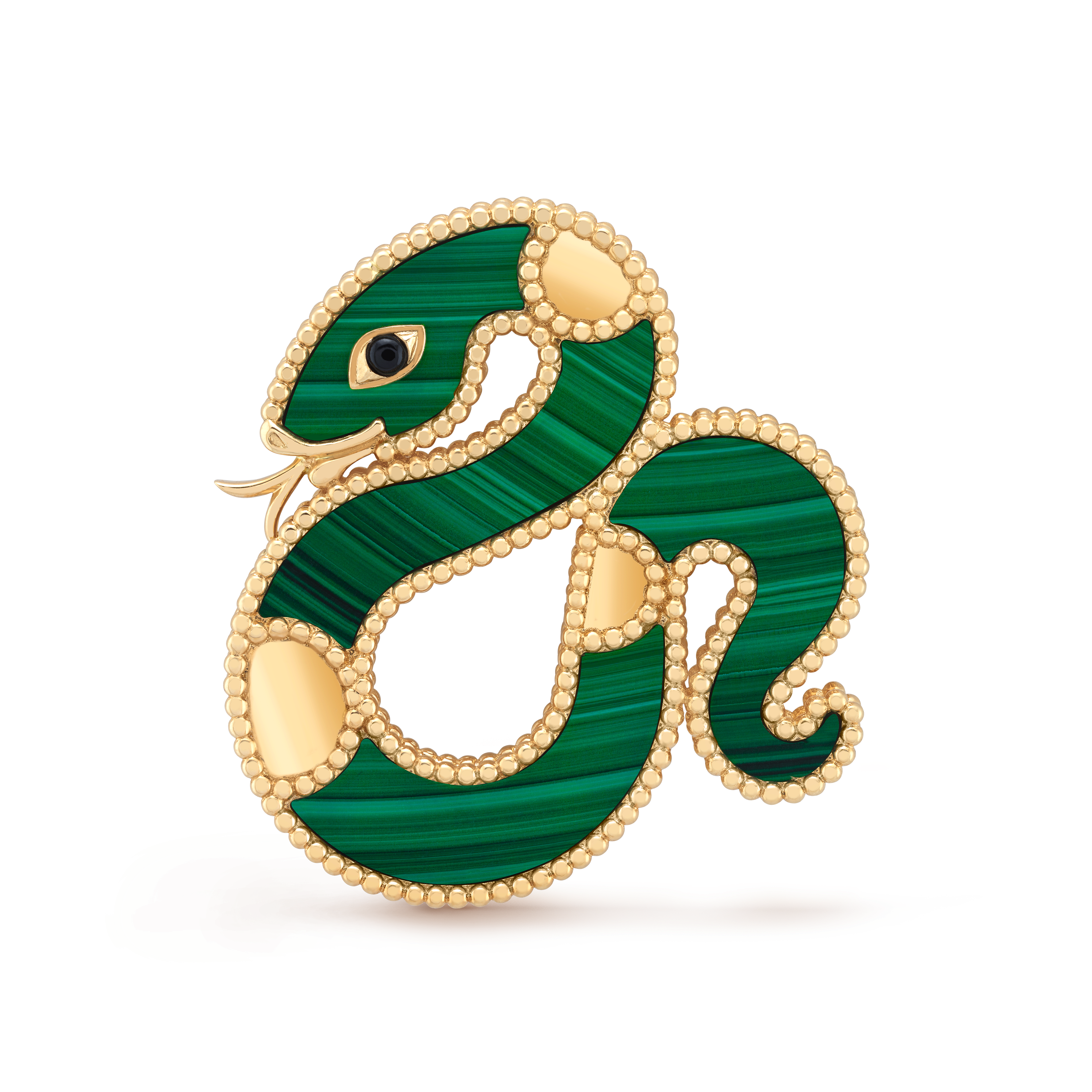 Clip Lucky Animals Serpent, Or jaune 750/1000, Malachite:  4 pierres, Onyx:  1 pierre, Front, Jewelry Clip - Van Cleef & Arpels