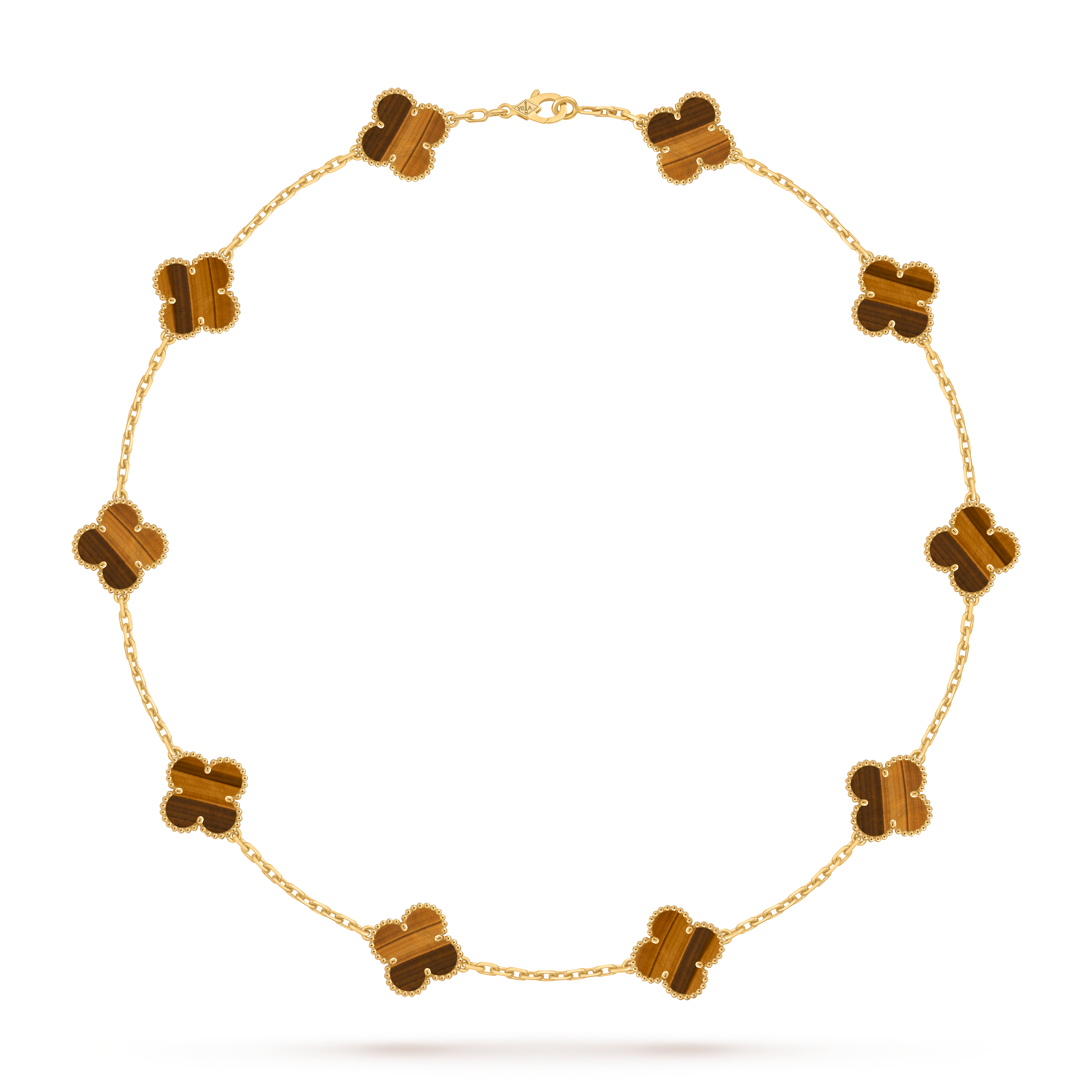 Colar Vintage Alhambra, 10 motivos, Ouro amarelo 18 quilates, Olho de tigre:  10 pedras, Front, Jewelry Necklace - Van Cleef & Arpels