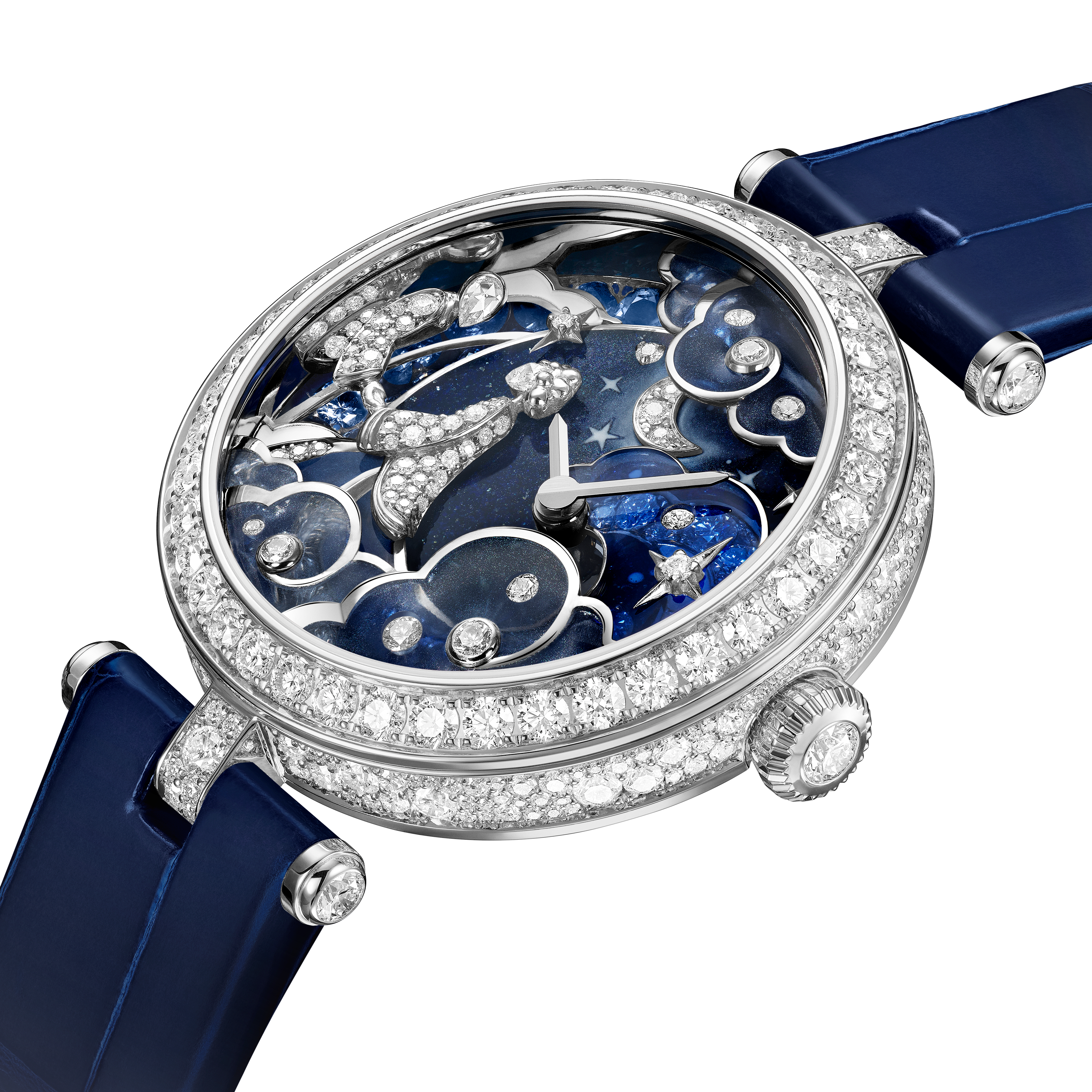 Lady Rencontre Céleste腕表, 18K白金, 珍珠母贝:  5颗, 蓝宝石:  31颗,  1.42 克拉, 钻石:  412颗,  4.71 克拉, Three Fourth Alternative, Watch_梵克雅宝_Van Cleef & Arpels