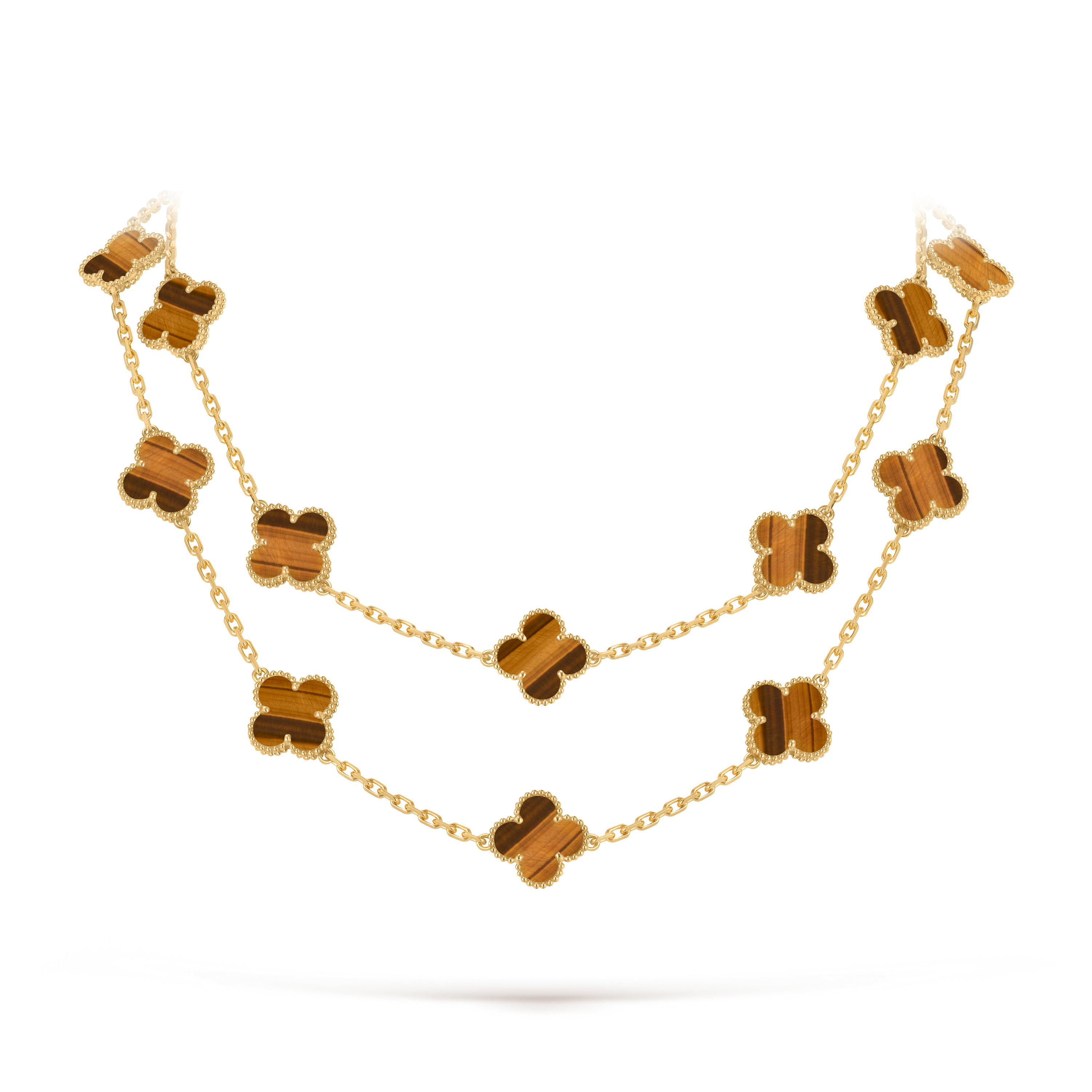 Vintage Alhambra long necklace, 20 motifs 18K yellow gold