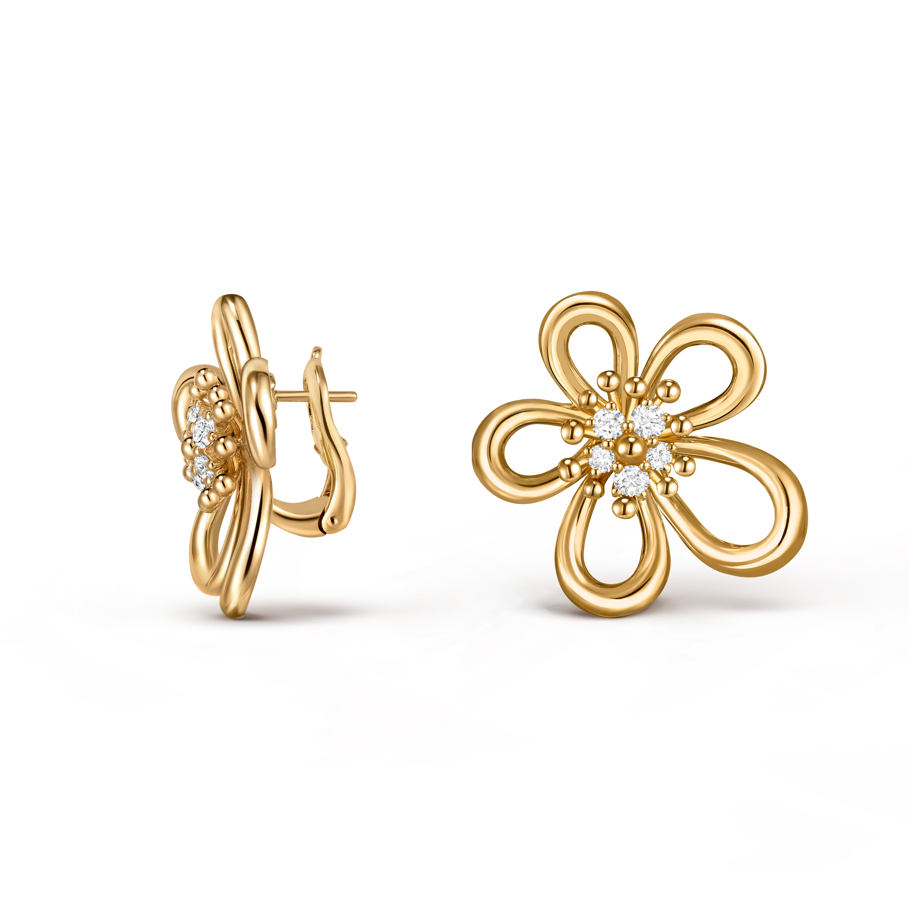 플라워레이스 이어링, 18K 옐로우 골드, 다이아몬드:  스톤 10개,  0.51캐럿, Profile, Jewelry Earrings - Van Cleef & Arpels