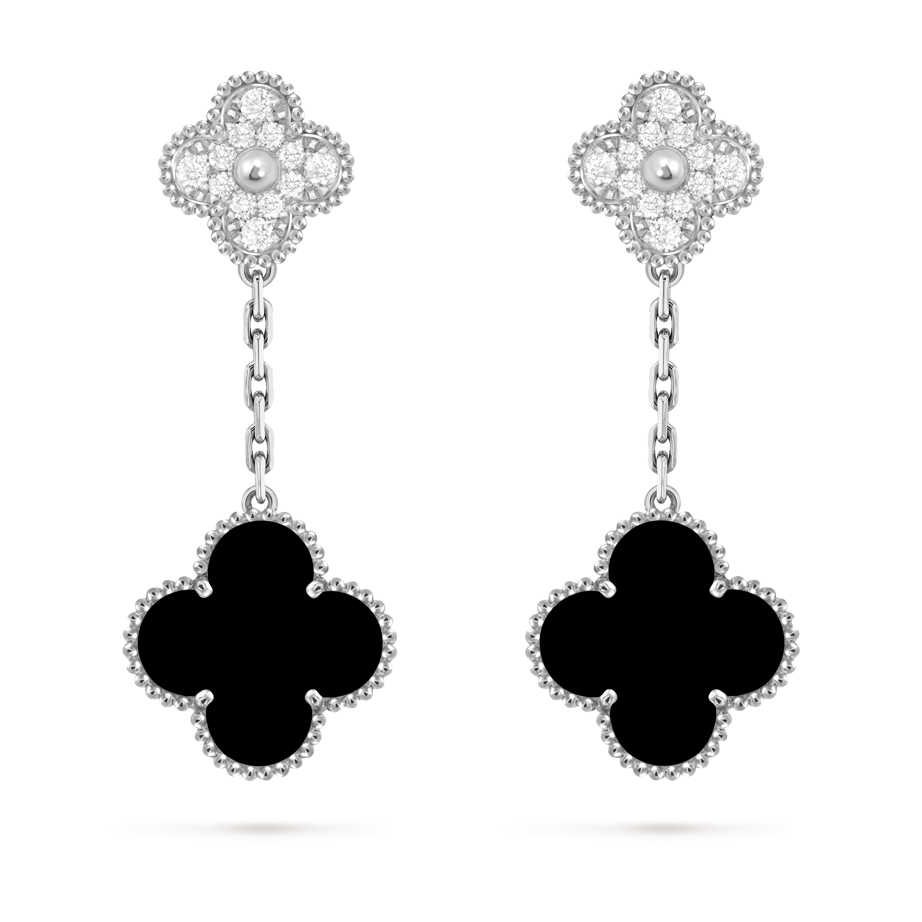 マジック アルハンブラ イヤリング、2 モチーフ 18K ホワイト
