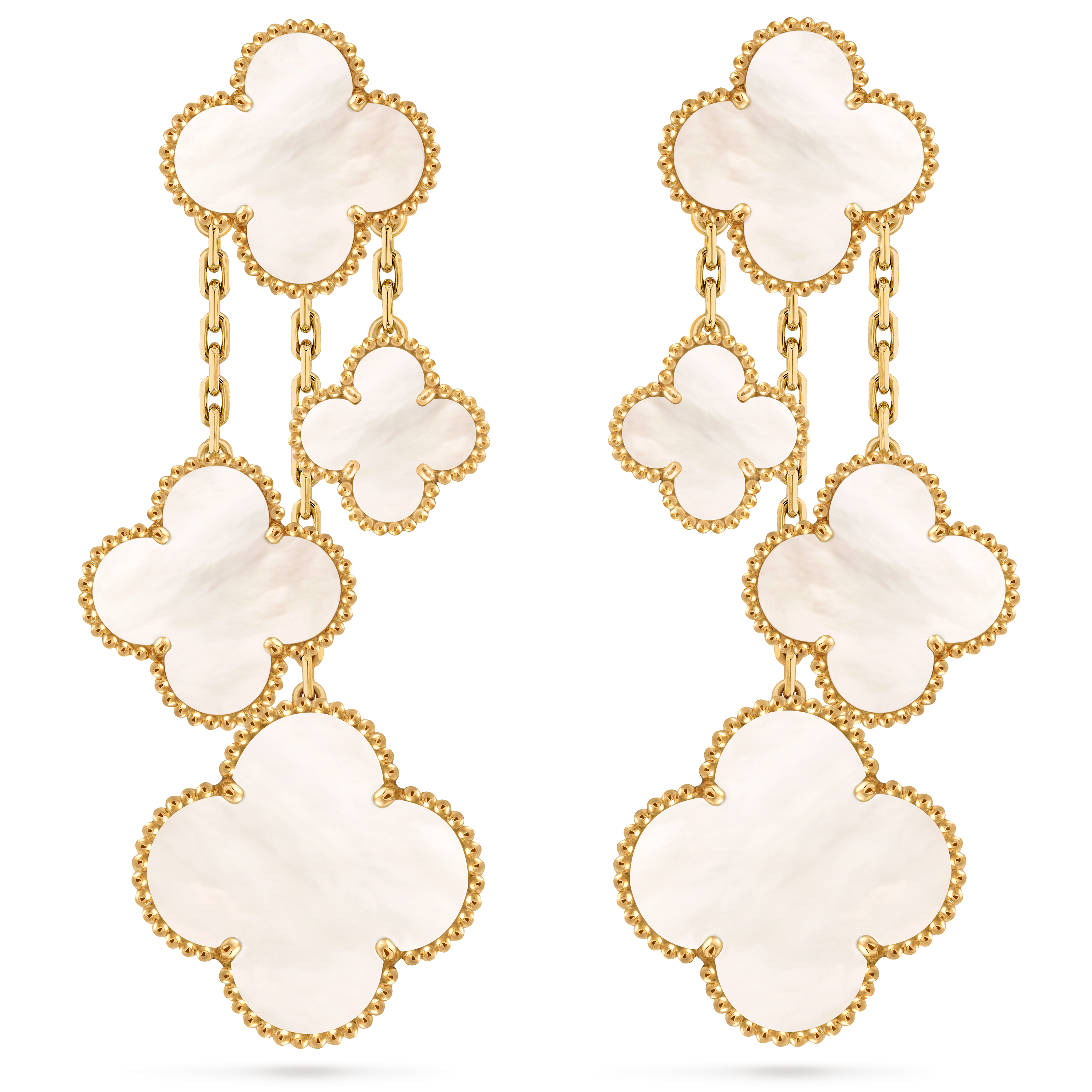 Magic Alhambra耳环,4图案, 18K黄金, 珍珠母贝:  8 stones, Front, Jewelry Earrings_梵克雅宝_Van Cleef & Arpels