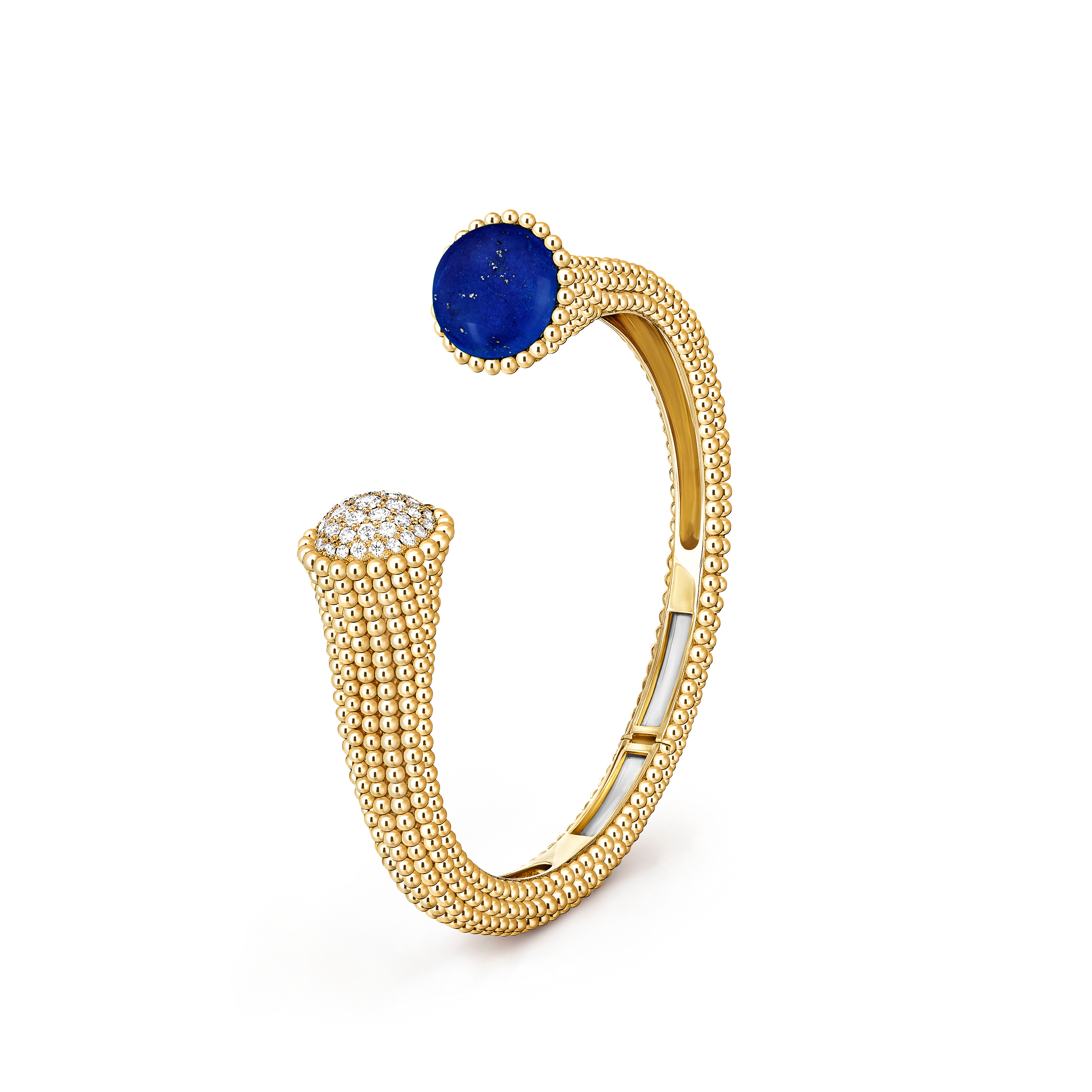 Perlée couleurs bracelet, large model, 18K yellow gold, Diamond:  43 stones,  0.76 carat, Lapis Lazuli:  1 stone, Three Fourth, Jewelry Bracelet - Van Cleef & Arpels