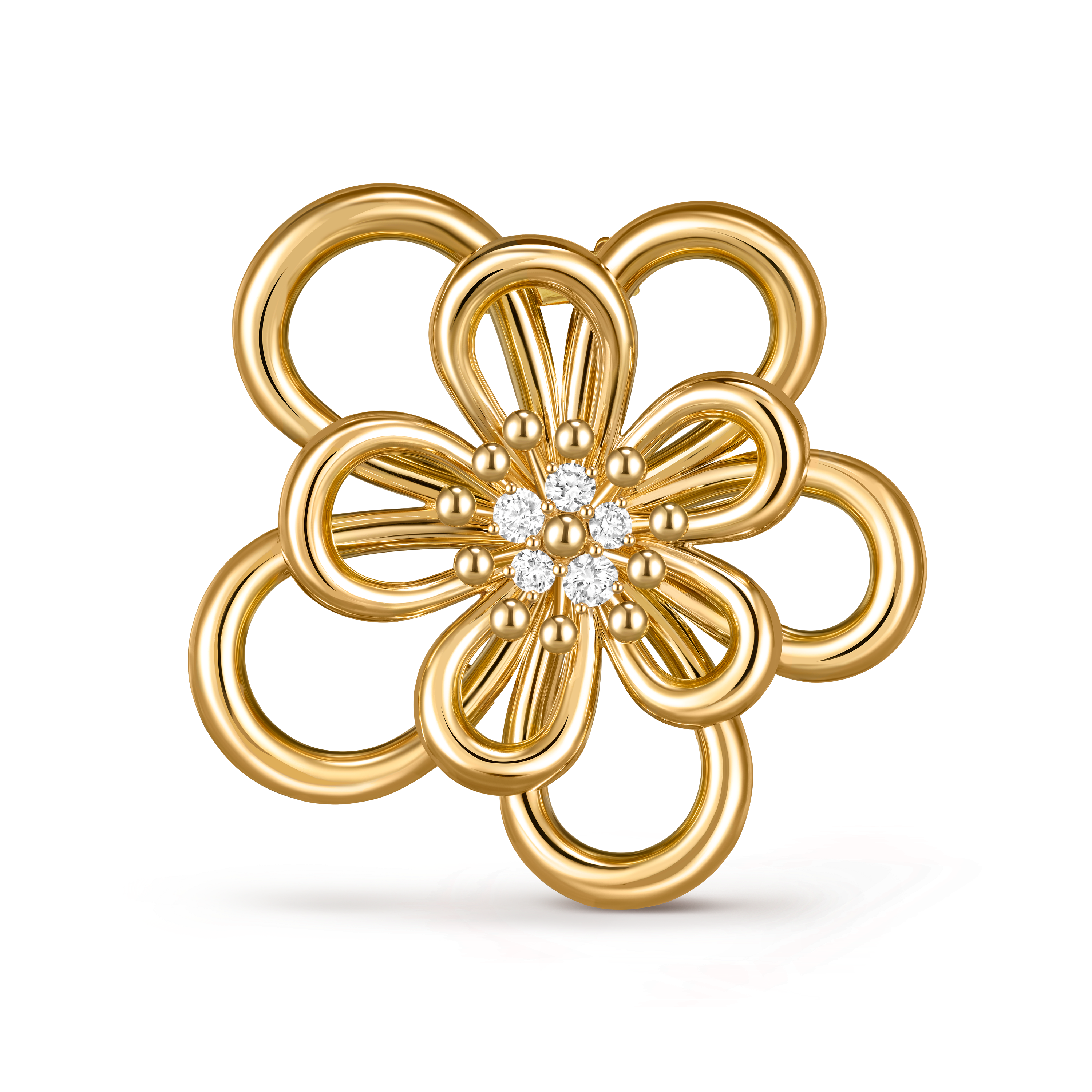 Flowerlace clip pendant, 18K yellow gold, Diamond:  5 stones,  0.54 carat, Detail, Jewelry Clip Pendant