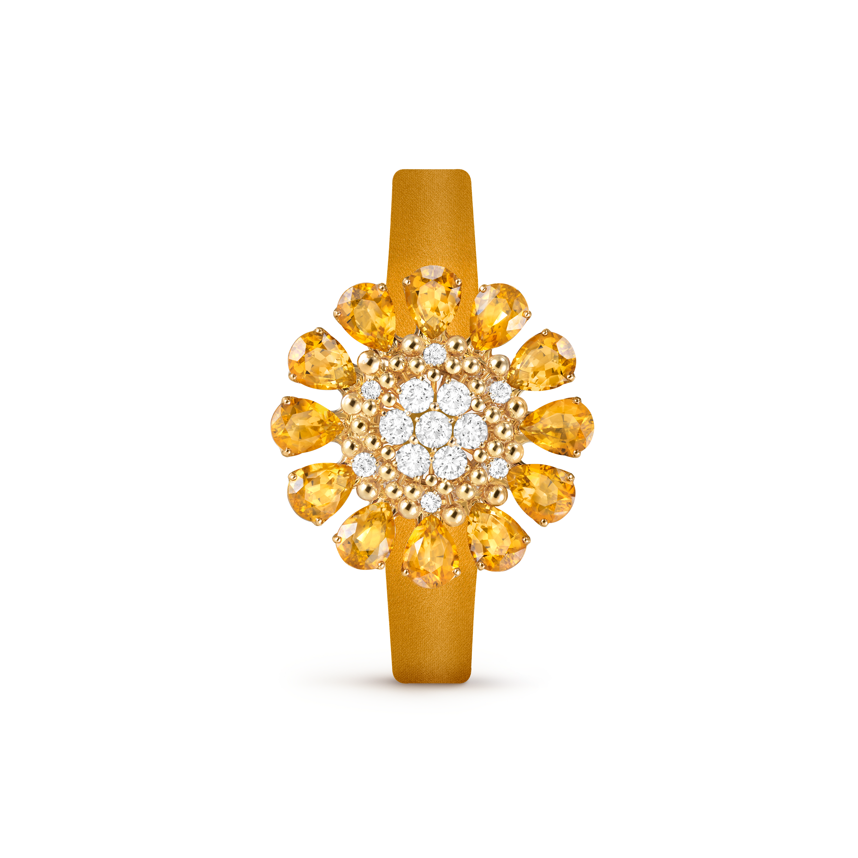 Montre à secret Fleurs d’Hawaï, Or jaune 750/1000, Citrine:  12 pierres,  11.4 carats, Diamant:  59 pierres,  2.63 carats, Nacre:  1 pierre, Front Alternative, Watch - Van Cleef & Arpels