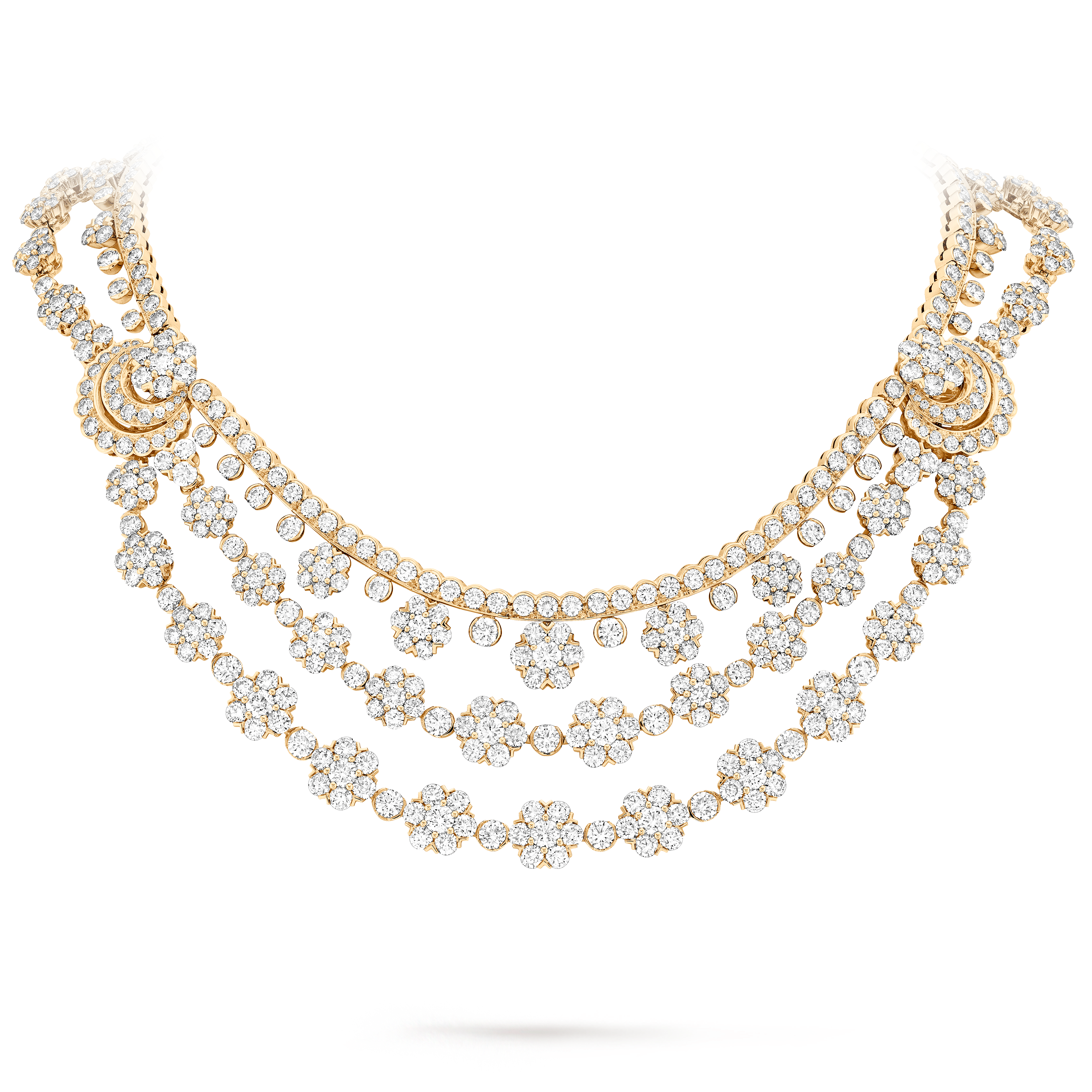 عقد سنوفلايك القابل للتحوّل, ذهب أصفر 18 قيراط, ماس:  680 أحجار,  61.72 الوزن, On Stand, High Jewelry Necklace - Van Cleef & Arpels
