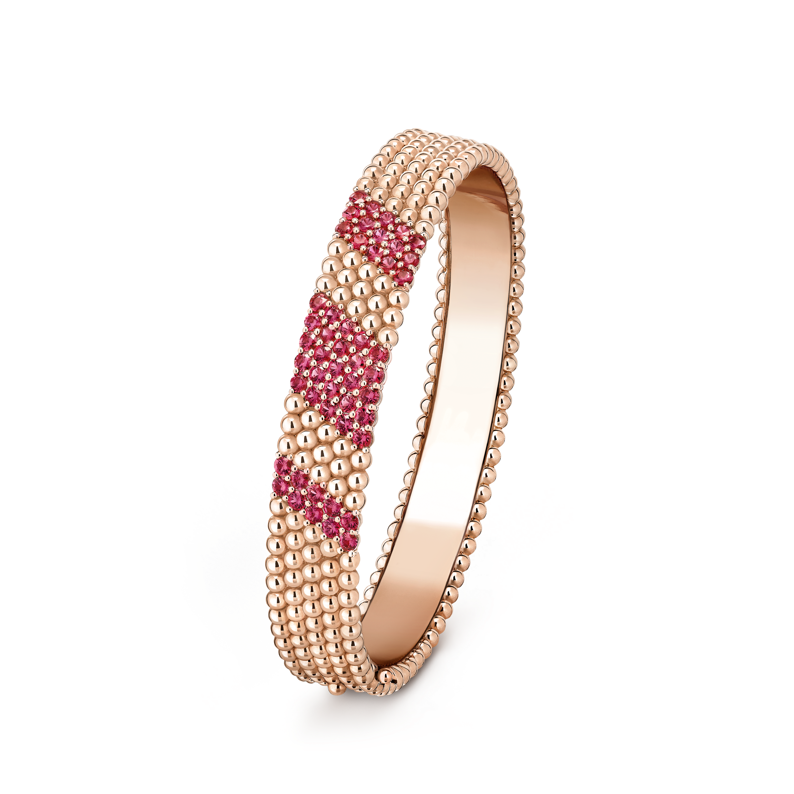 Perlée couleurs bracelet, 5 rows, medium model, 18K rose gold, Ruby:  50 stones,  2.5 carats, Three Fourth, Jewelry Bracelet - Van Cleef & Arpels