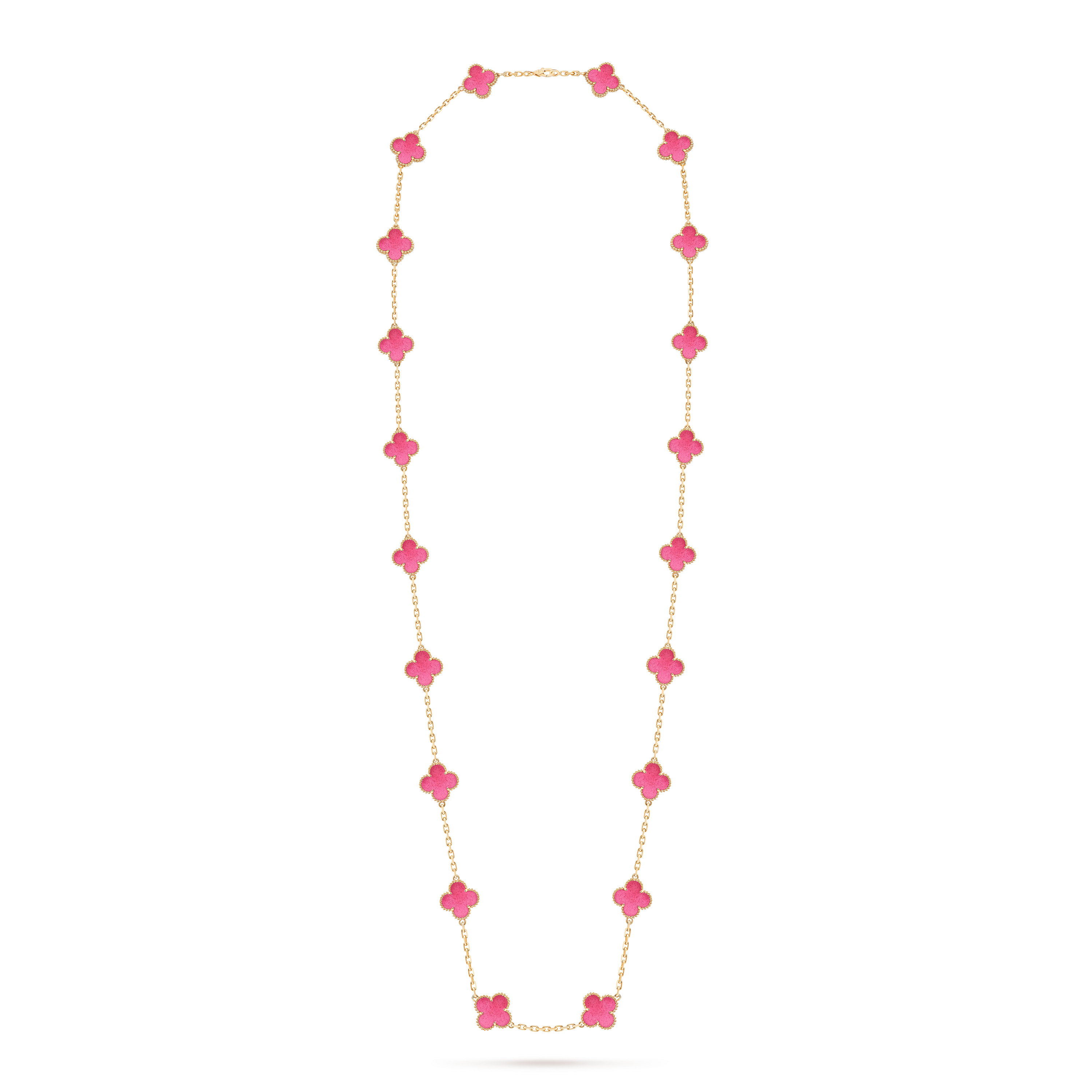 Vintage Alhambra long necklace, 20 motifs, 18K yellow gold, Front, Jewelry Long Necklace - Van Cleef & Arpels