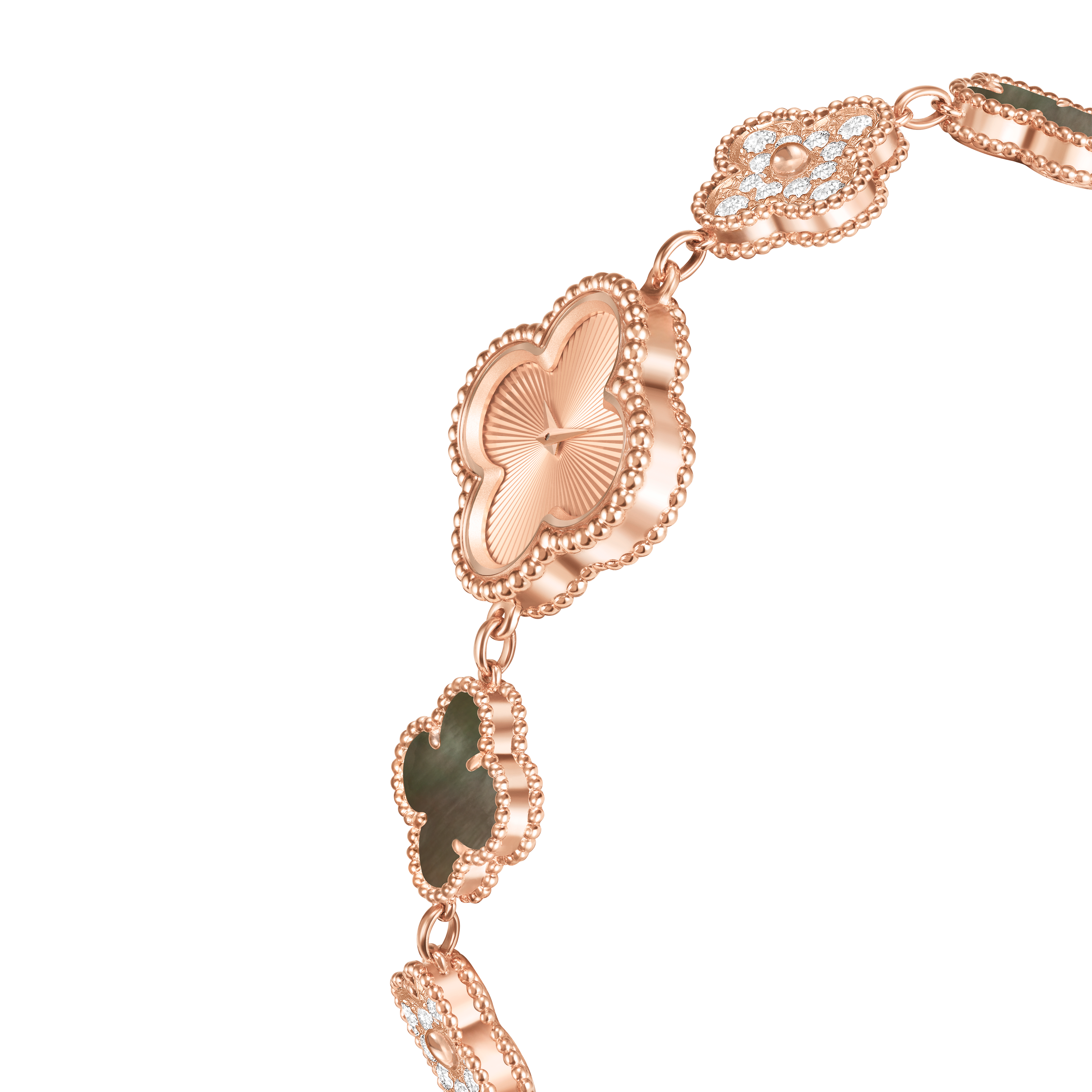 Relógio Sweet Alhambra, Ouro rosa 18 quilates, Diamante:  36 pedras,  1.42 quilate, Madrepérola:  3 pedras, Three Fourth, Watch - Van Cleef & Arpels