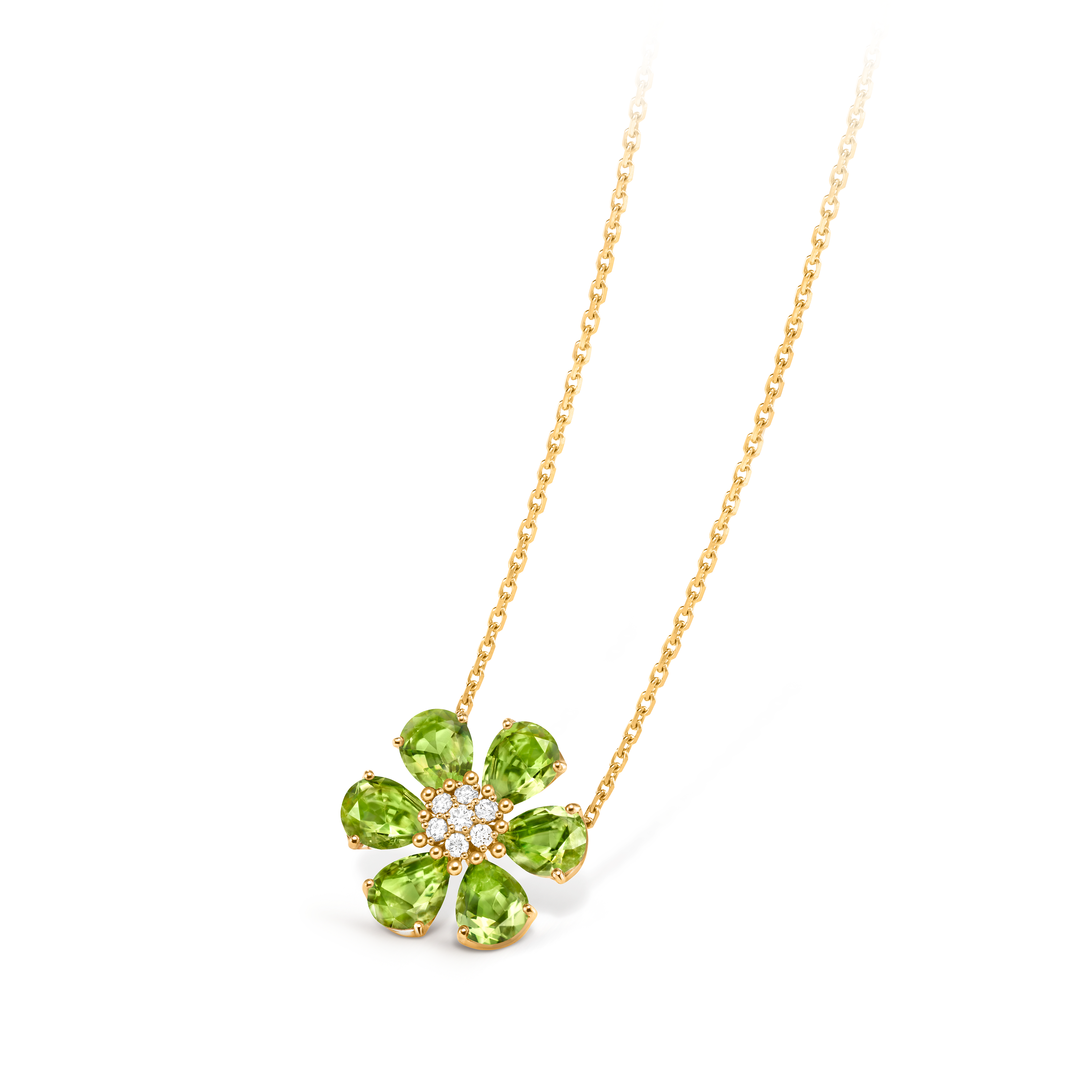 Fleurs d’Hawaï pendant, 18K yellow gold, Diamond:  7 stones,  0.19 carat, Peridot:  6 stones,  7.5 carats, Back, Jewelry Pendent - Van Cleef & Arpels