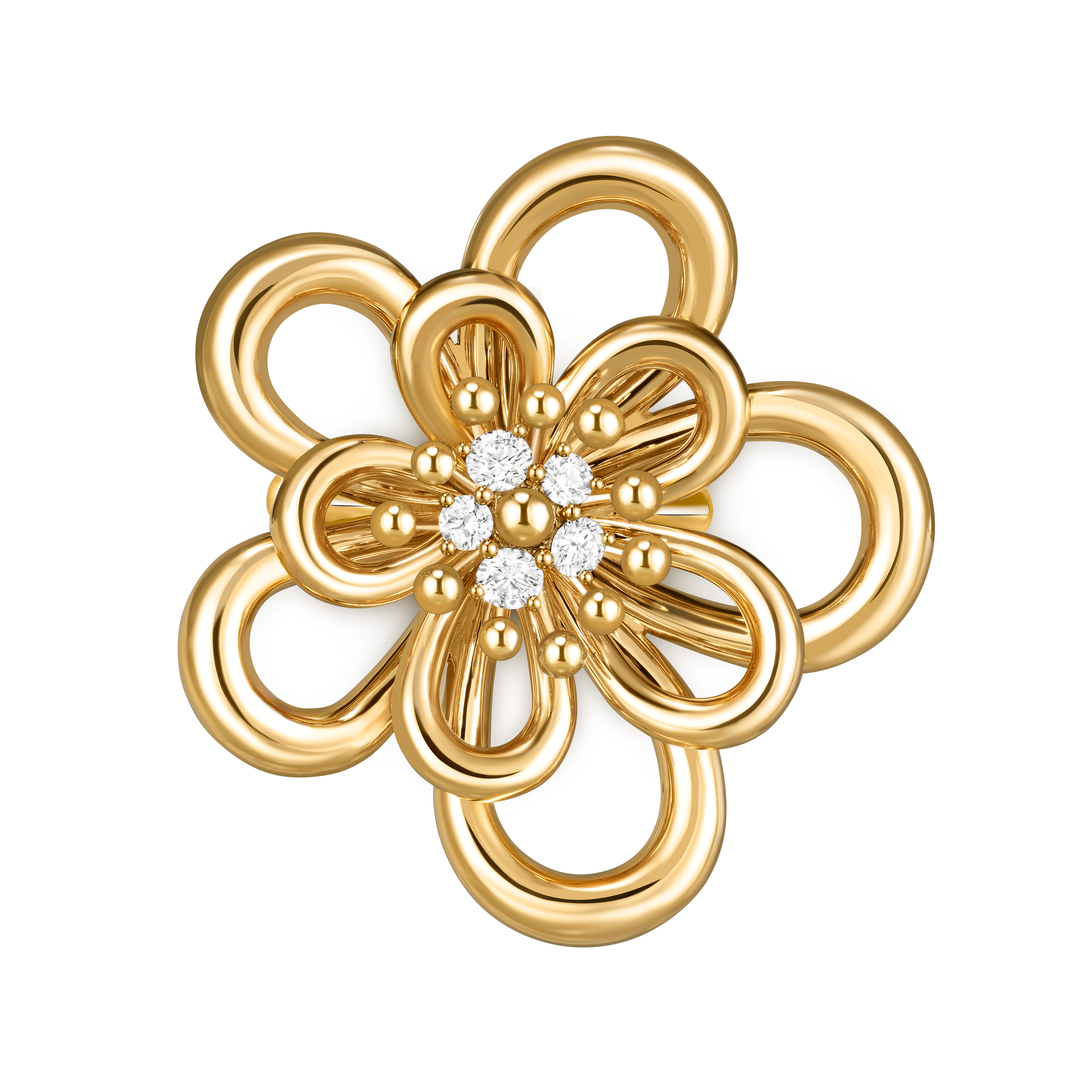 Flowerlace ring, 18K yellow gold, Diamond:  5 stones,  0.38 carat, Top, Jewelry Ring - Van Cleef & Arpels