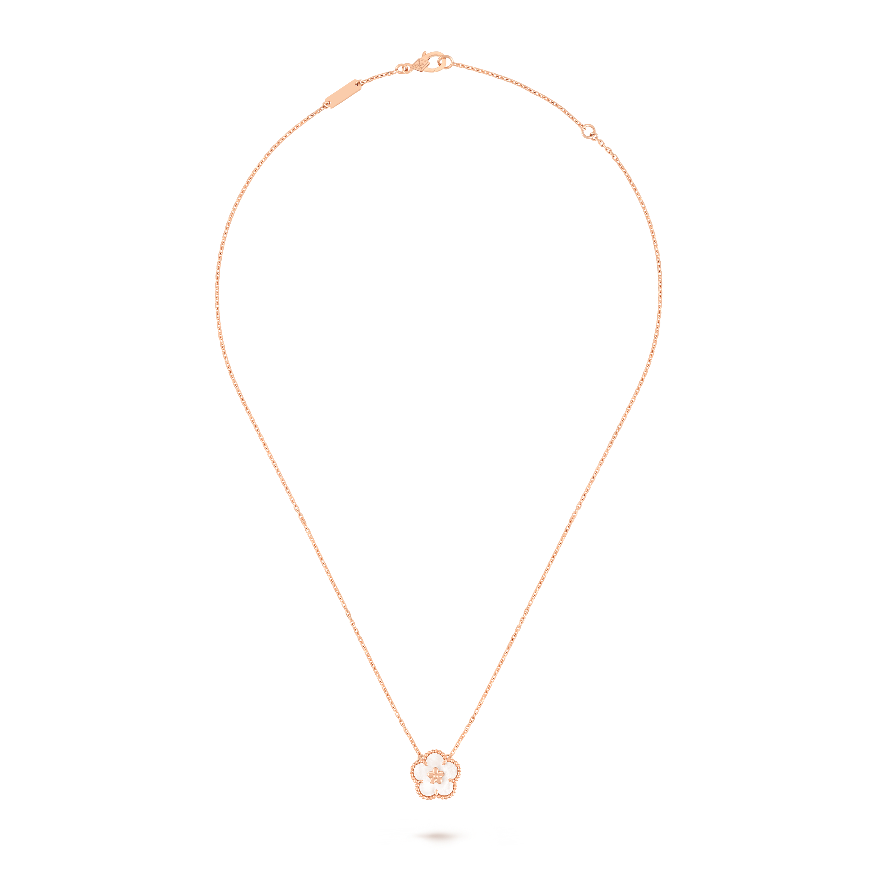 Lucky Spring pendant, plum blossom, 18K rose gold, Mother-of-pearl:  1 stone, Front, Jewelry Pendent - Van Cleef & Arpels