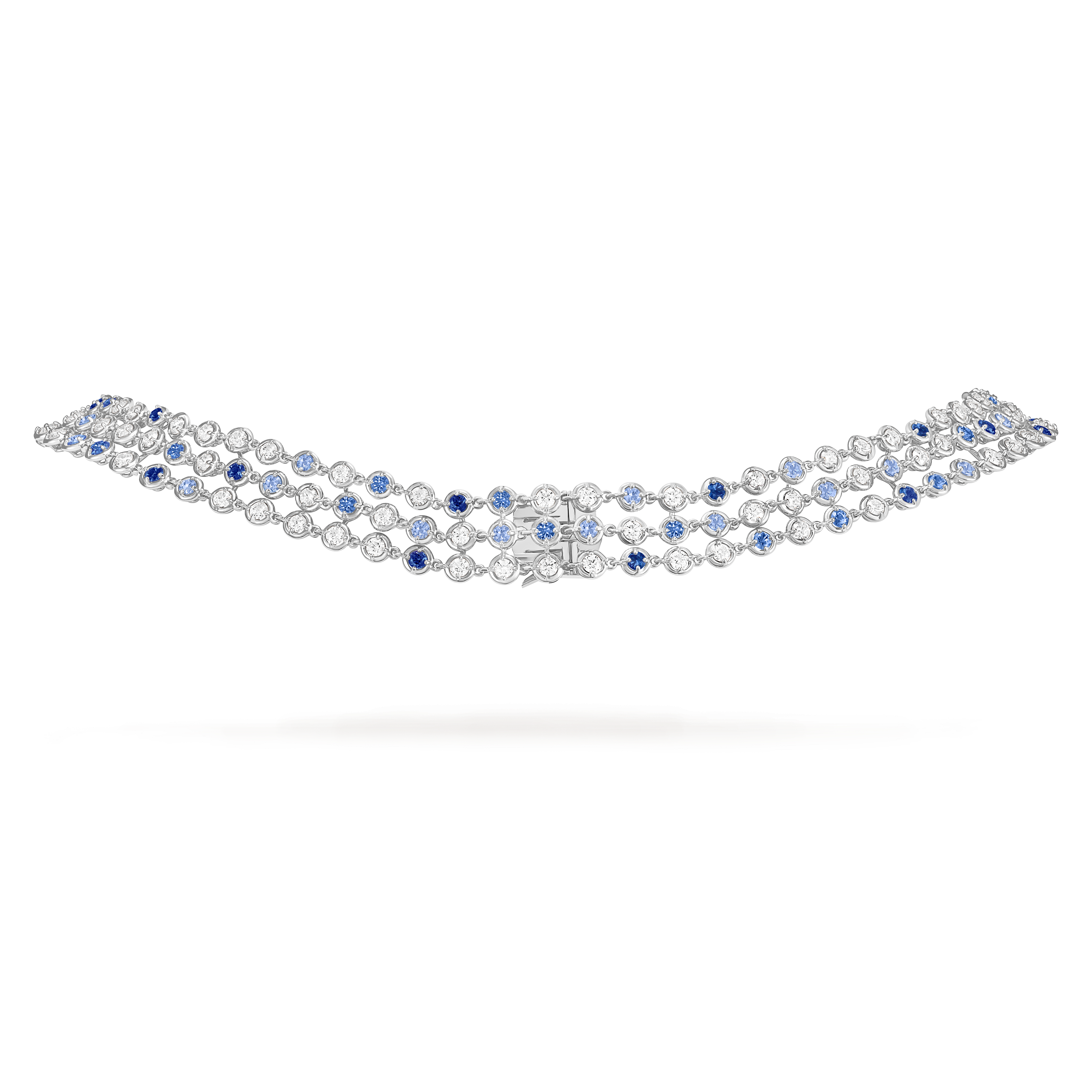 Palmyre 3 rows necklace, 18K white gold, Diamond:  110 stones,  10.02 carats, Sapphire:  79 stones,  8.13 carats, Detail, High Jewelry Necklace - Van Cleef & Arpels