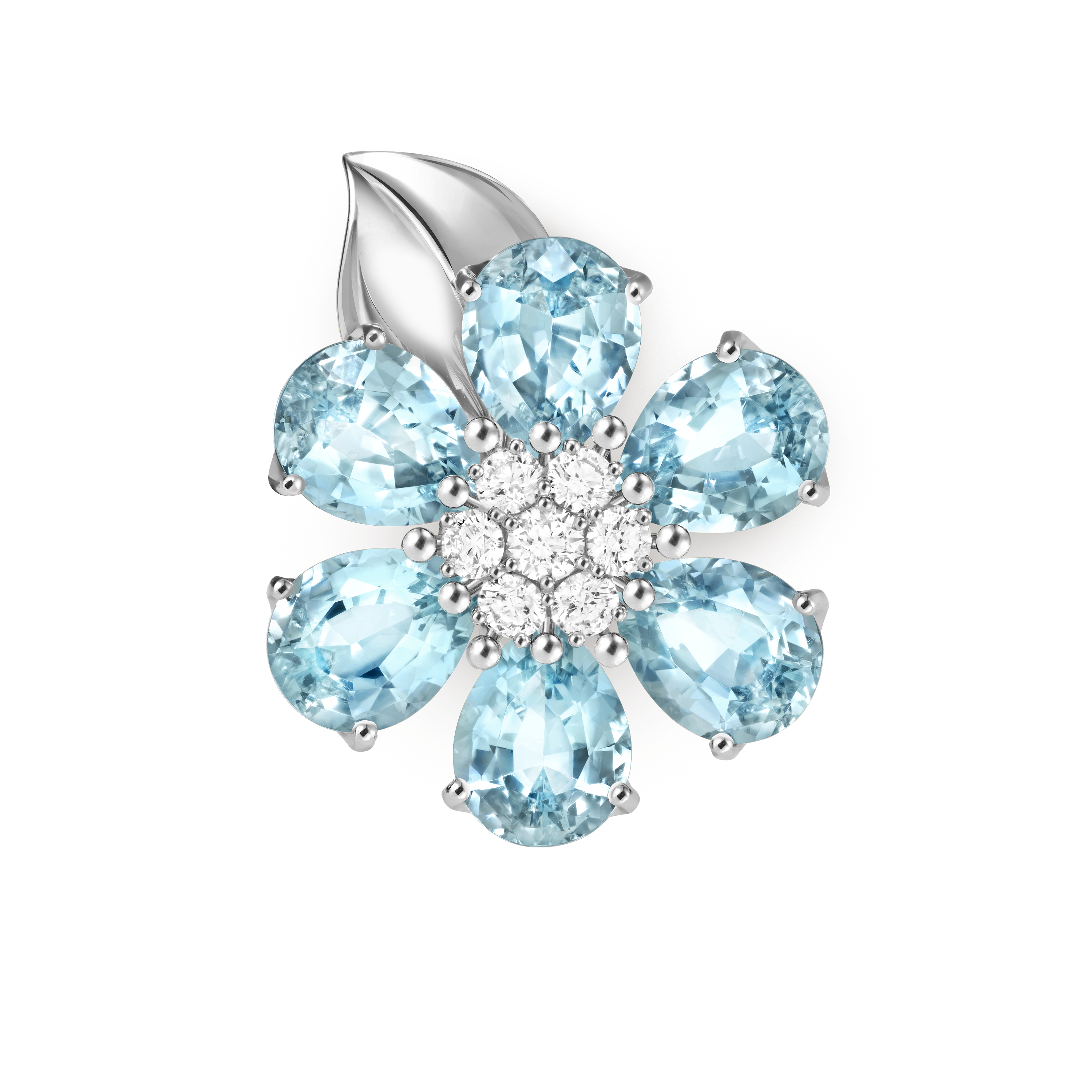 Anello Fleurs d’Hawaï, Oro bianco 750/1000, Acquamarina:  6 pietre,  8.64 carati, Diamante:  7 pietre,  0.54 carati, Profile, Jewelry Ring - Van Cleef & Arpels