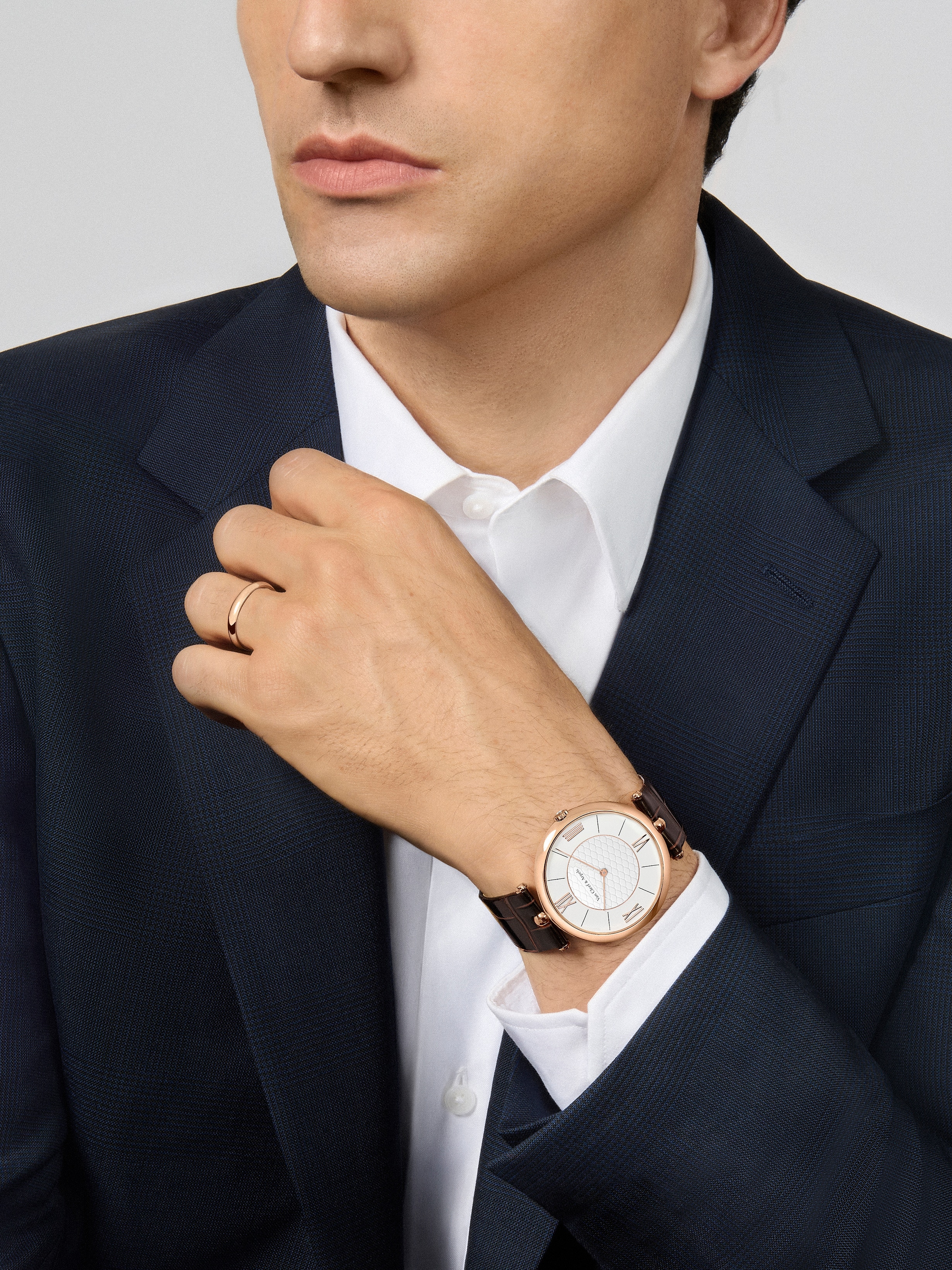 Pierre Arpels watch, 42 mm, 18K rose gold, Diamond:  1 stone,  0.04 carat, Worn Detail, Watch - Van Cleef & Arpels