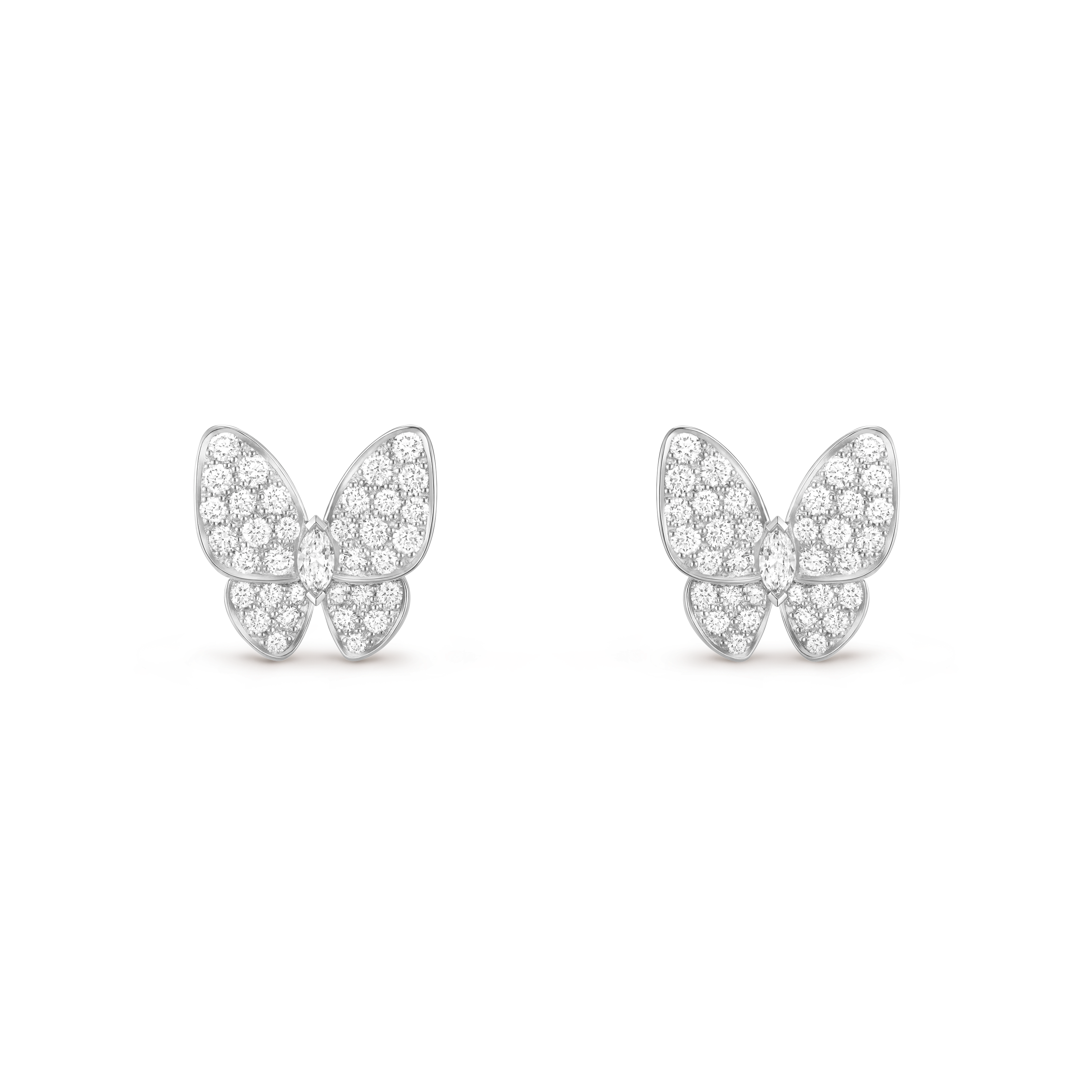 Two Butterfly earrings, 18K white gold, Diamond:  70 stones,  1.67 carats, Front, Jewelry Earrings - Van Cleef & Arpels