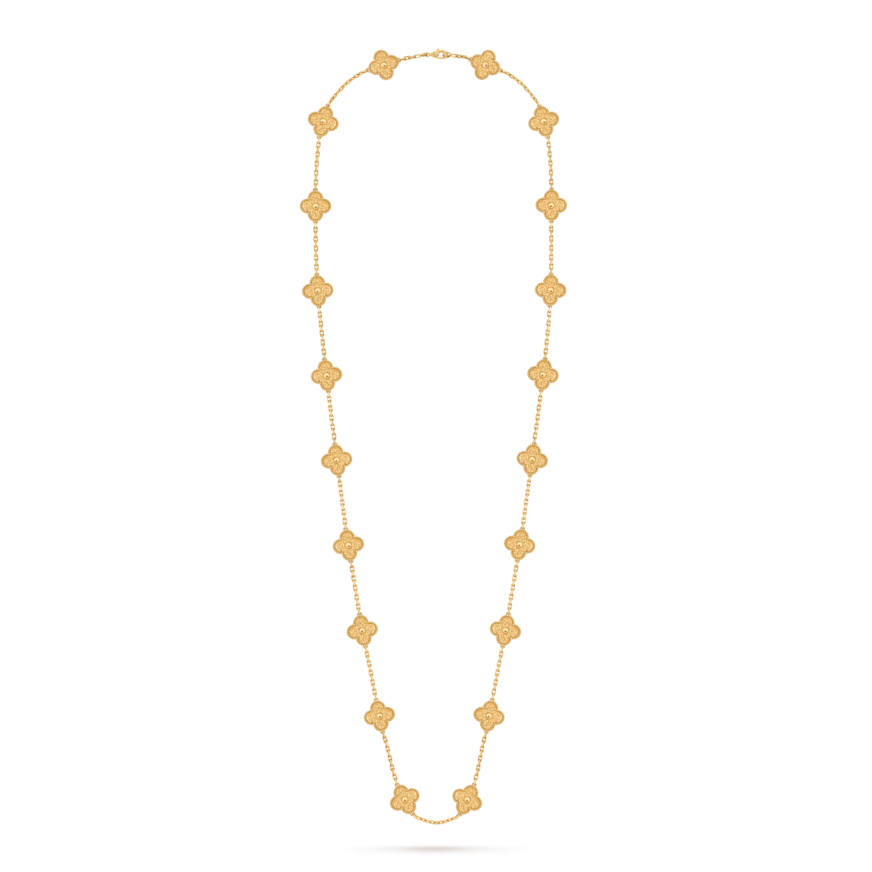 Vintage Alhambra long necklace, 20 motifs, 18K yellow gold, Front, Jewelry Long Necklace - Van Cleef & Arpels