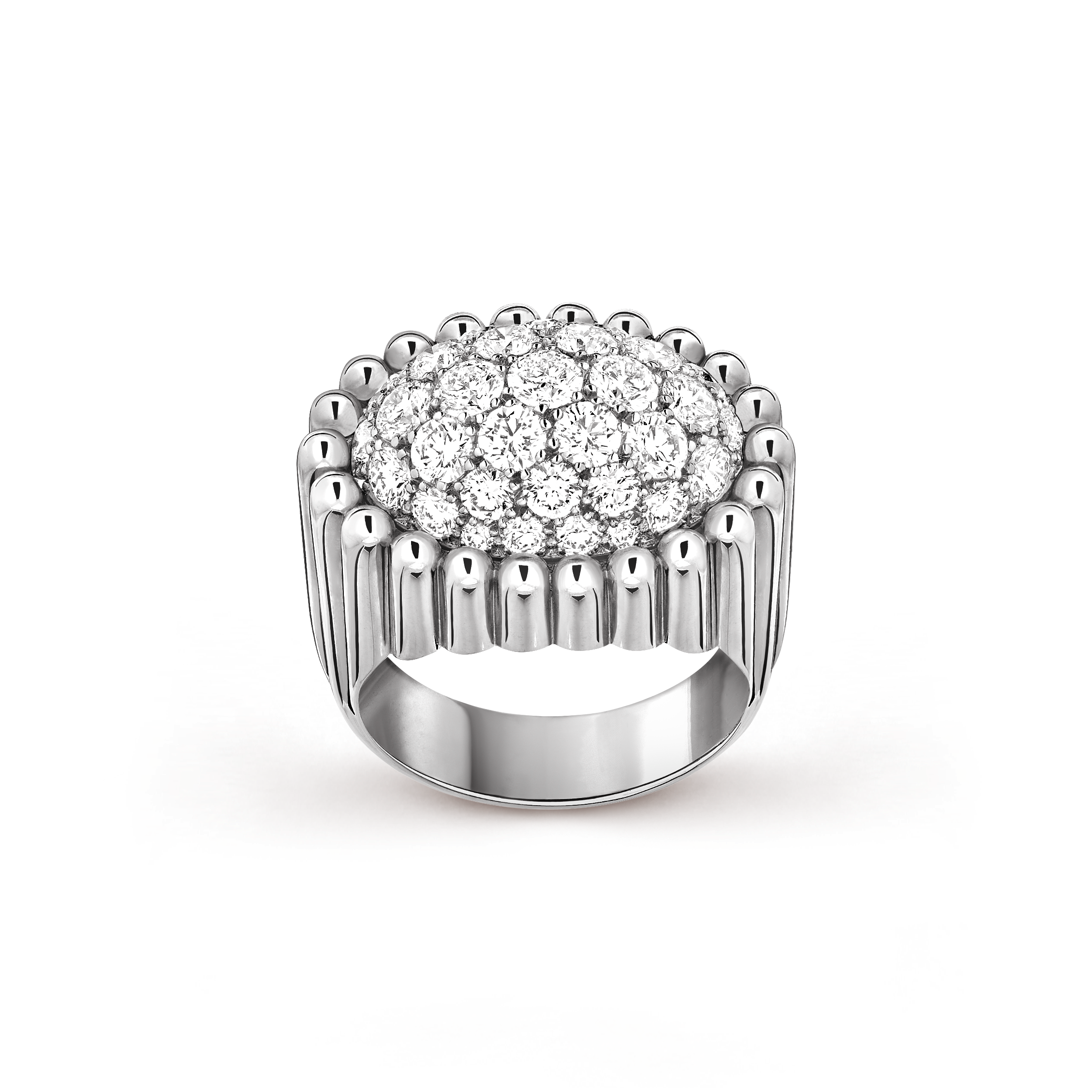 Perlée diamonds pavé ring, 18K white gold, Diamond:  37 stones,  2.27 carats, Front, Jewelry Ring - Van Cleef & Arpels