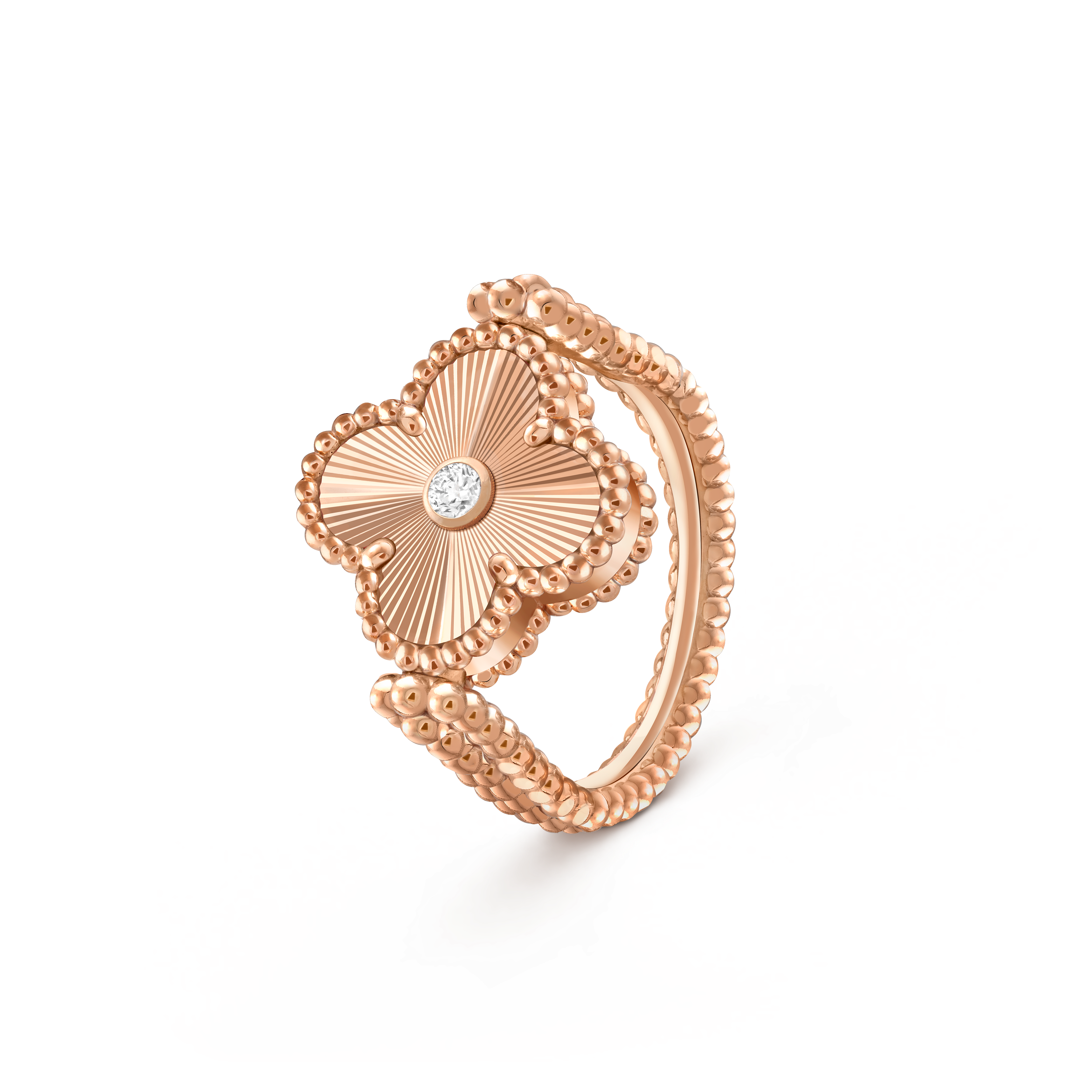 ヴィンテージ アルハンブラ リバーシブル リング, 18K ローズ ゴールド, ダイヤモンド:  1 石,  0.04 カラット, マザー オブ パール:  1 石, Three Fourth, Jewelry Ring