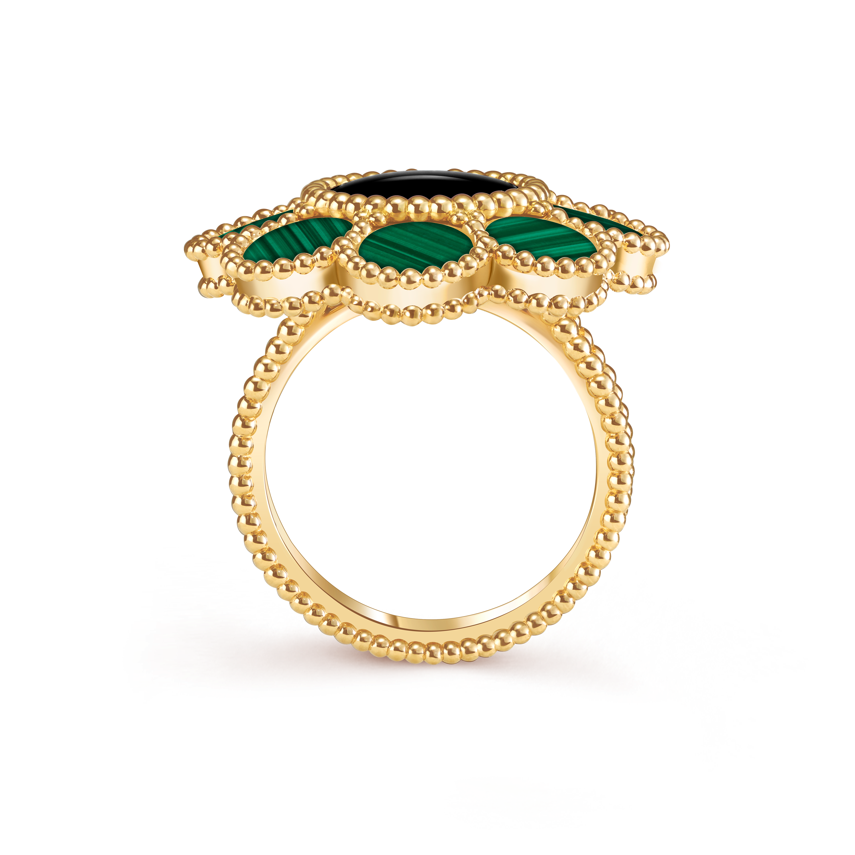 Pâquerette ring 18K yellow gold, Malachite, Onyx - Van Cleef & Arpels