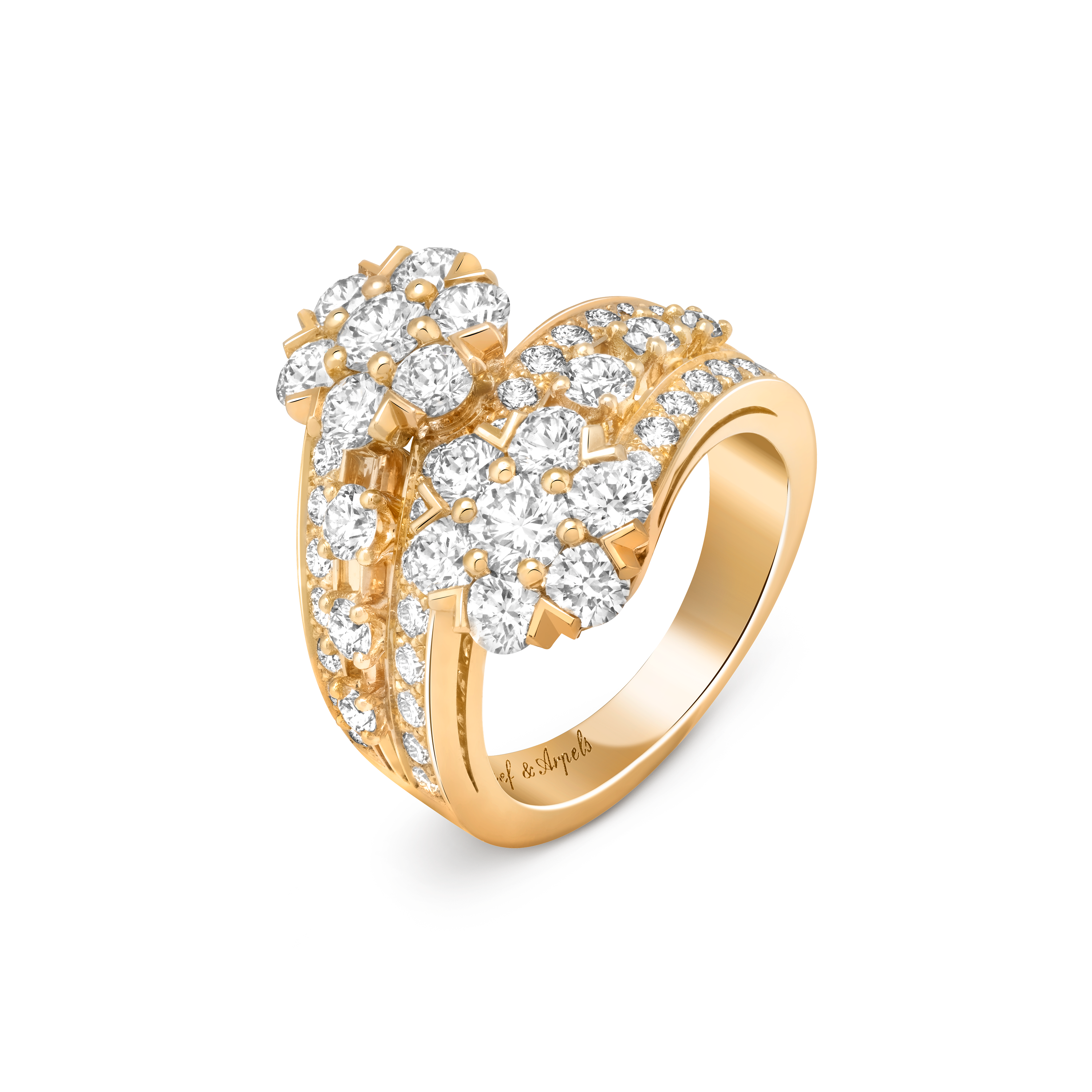 Bague Snowflake, Or jaune 750/1000, Diamant:  50 pierres,  3 carats, Three Fourth, High Jewelry Ring - Van Cleef & Arpels