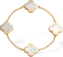 14K Yellow Gold Mother of Pearl and Onyx Clover Bracelet Small / Mother of Pearl