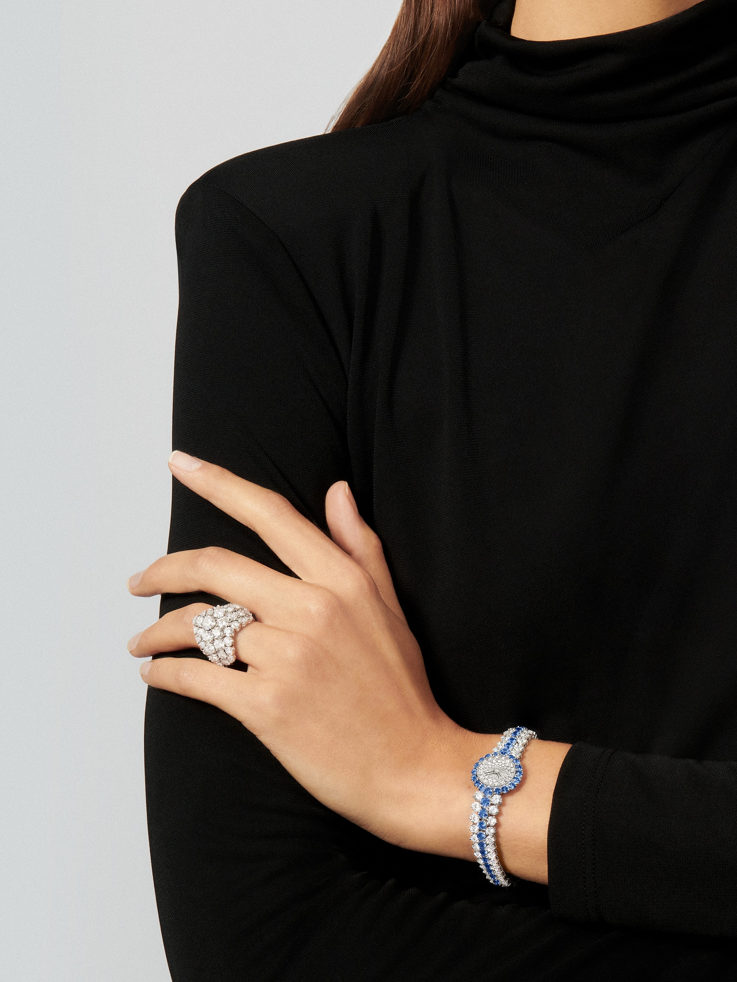 À Cheval watch, Platinum, Diamond:  223 stones,  9.9 carats, Sapphire:  60 stones,  7.29 carats, Worn Alternative, Watch - Van Cleef & Arpels