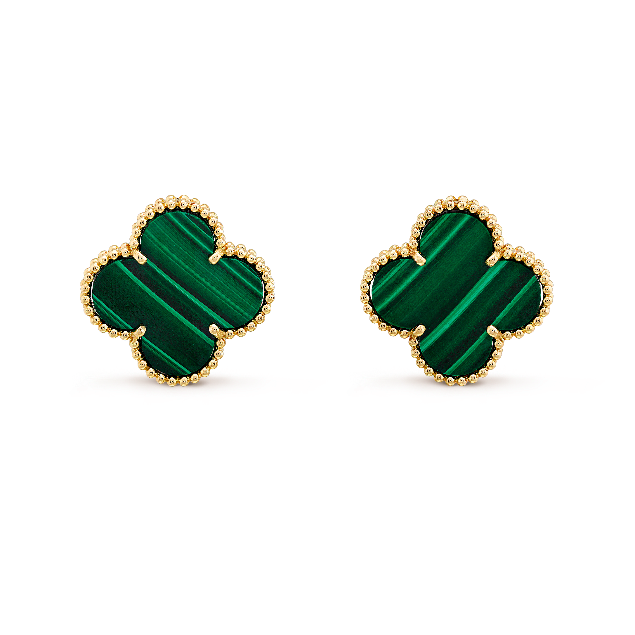 Magic Alhambra earrings, 3 motifs 18K yellow gold, Malachite - Van