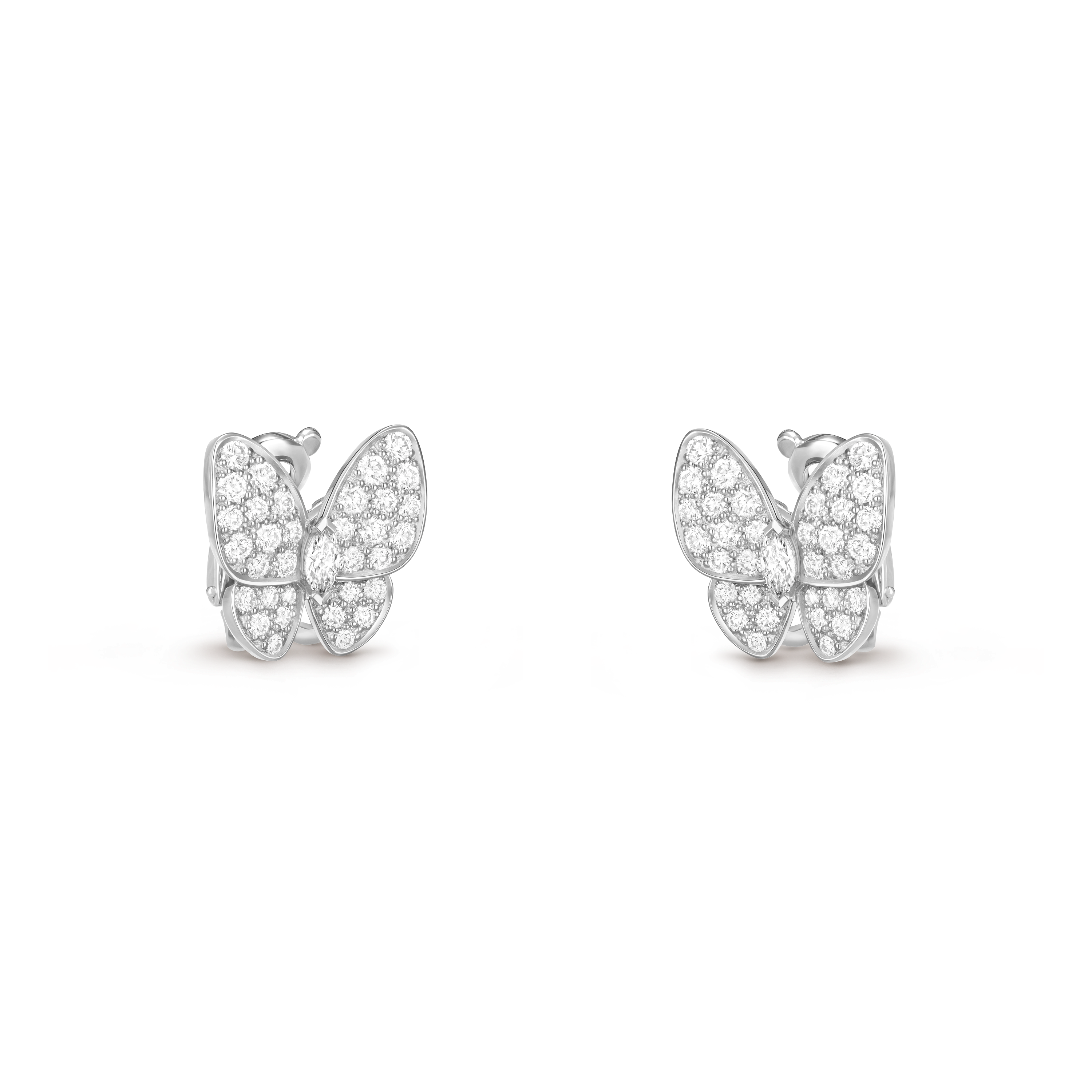 Two Butterfly earrings, 18K white gold, Diamond:  70 stones,  1.67 carats, Three Fourth, Jewelry Earrings - Van Cleef & Arpels