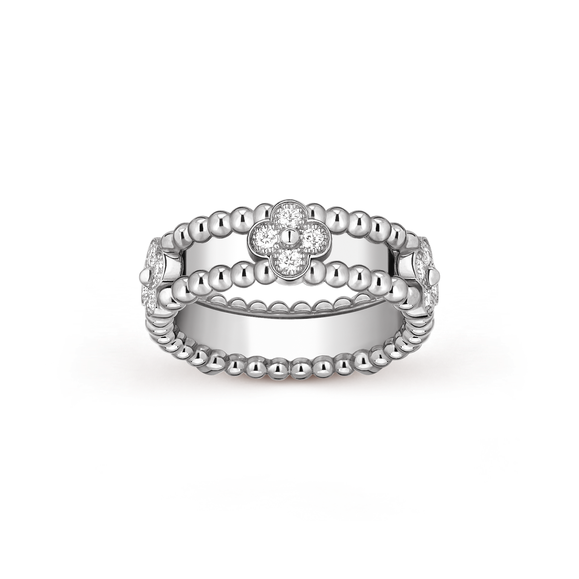 Bague Perlee sweet trefles Or blanc 750 1000 Diamant Van Cleef Arpels