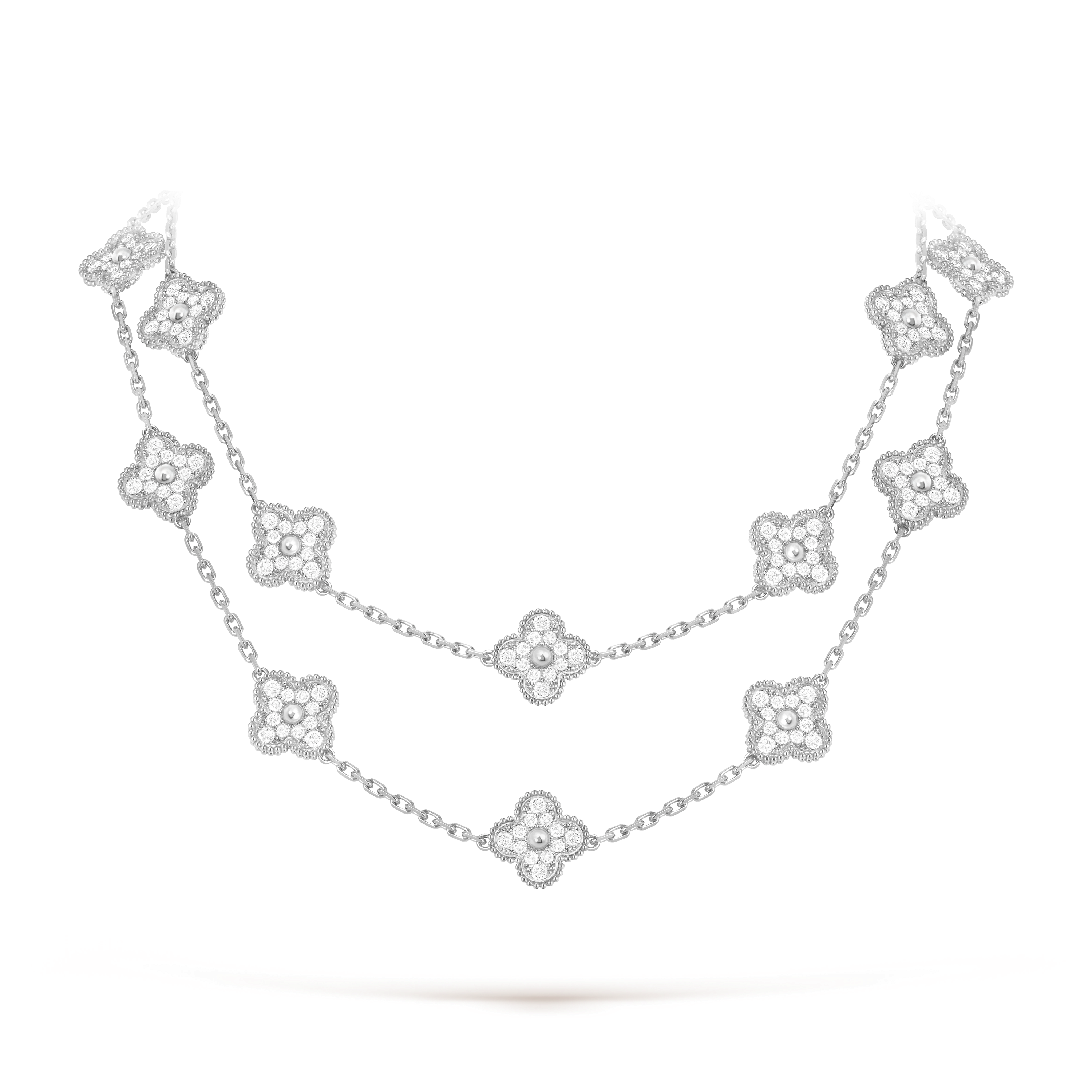 Vintage Alhambra long necklace, 20 motifs 18K white gold