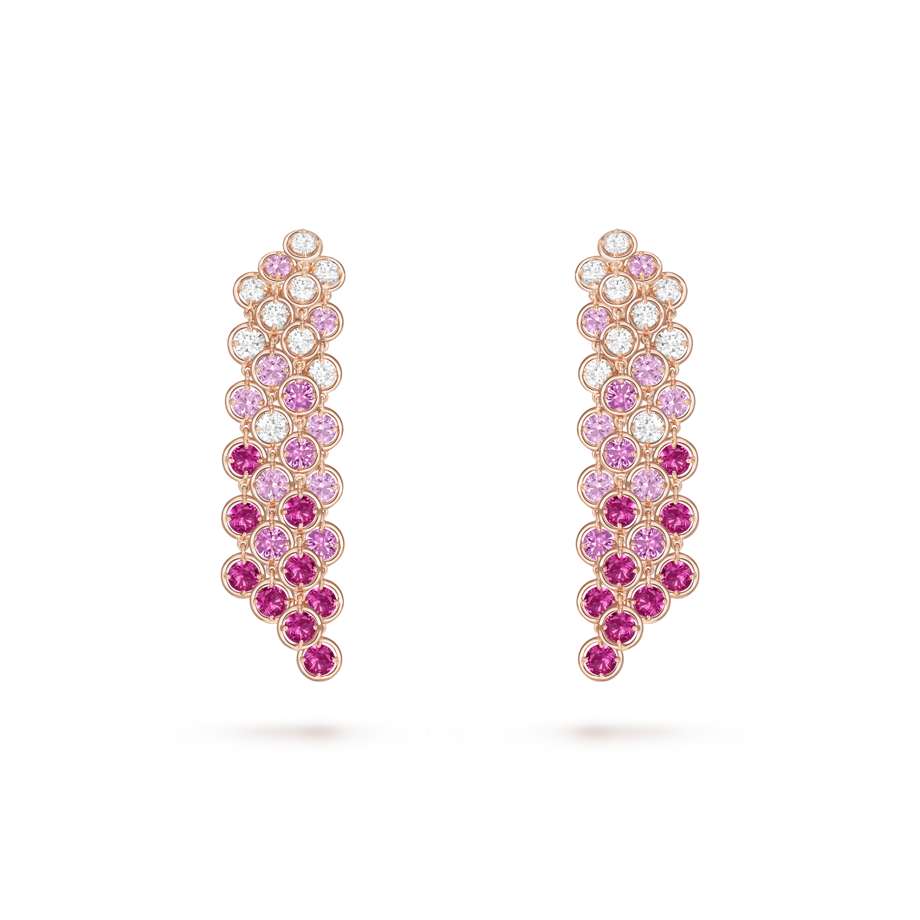 Palmyre 4 rows earrings, 18K rose gold, Diamond:  16 stones,  2.41 carats, Sapphire:  40 stones,  12.1 carats, Front, High Jewelry Earrings - Van Cleef & Arpels