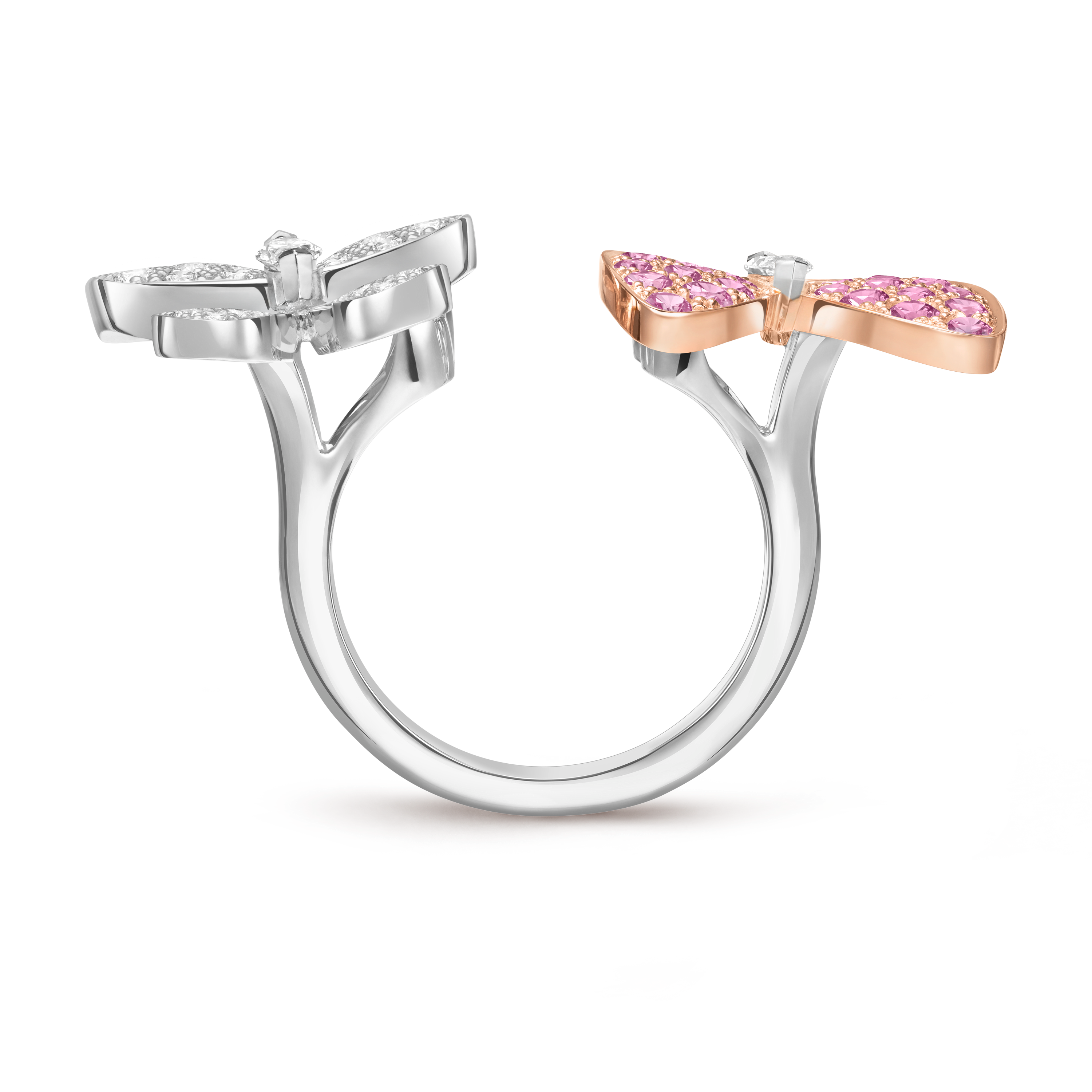 Two Butterfly Between the Finger 指間戒, 18K白金, 18K玫瑰金, 藍寶石:  34顆寶石,  0.88克拉, 鑽石:  36顆寶石,  0.99克拉, Profile, Jewelry Ring- Van Cleef & Arpels