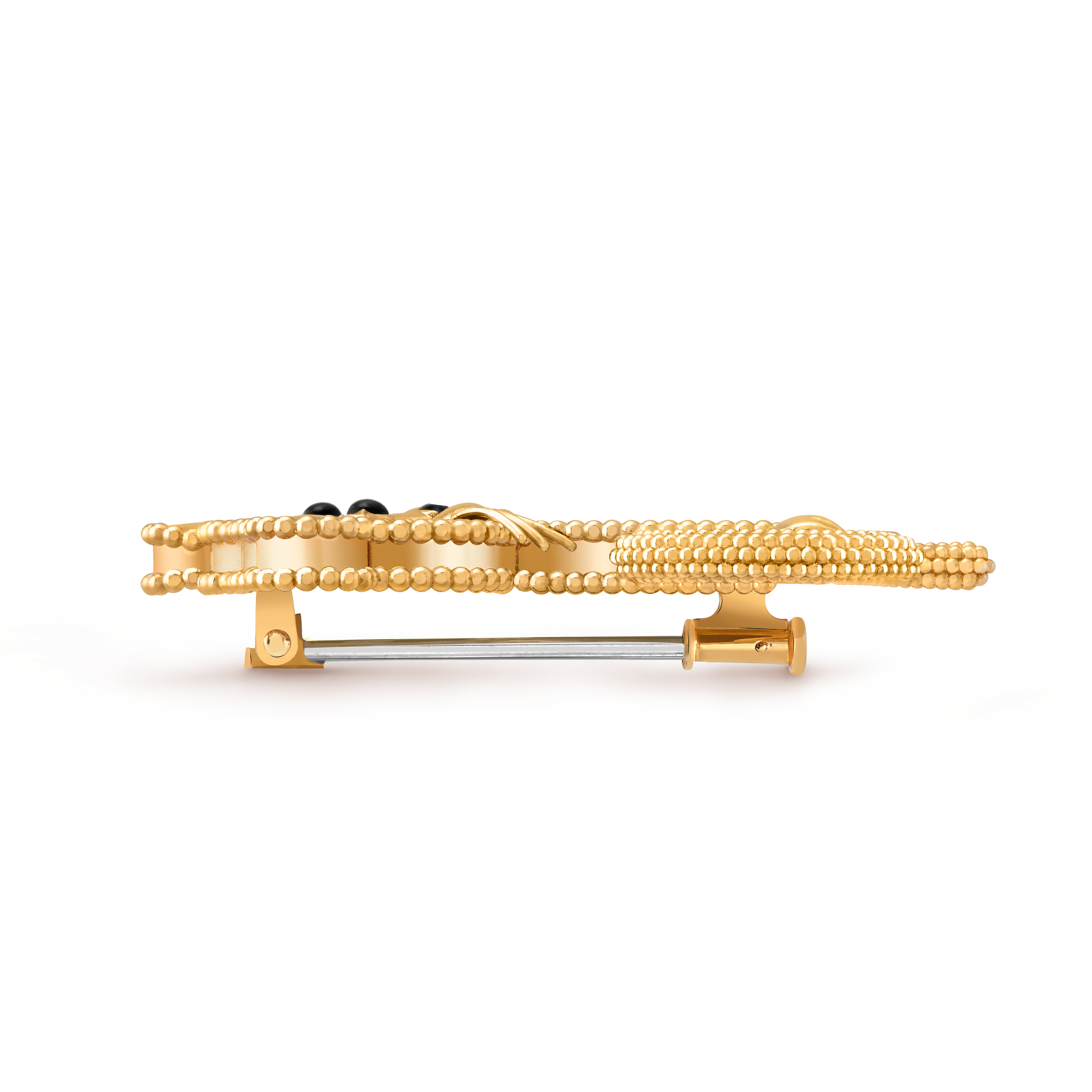 Lucky Animals Tiger Clip, 18K yellow gold, Mother-of-pearl:  1 stone, Onyx:  3 stones, Tiger Eye:  2 stones, Profile, Jewelry Clip - Van Cleef & Arpels