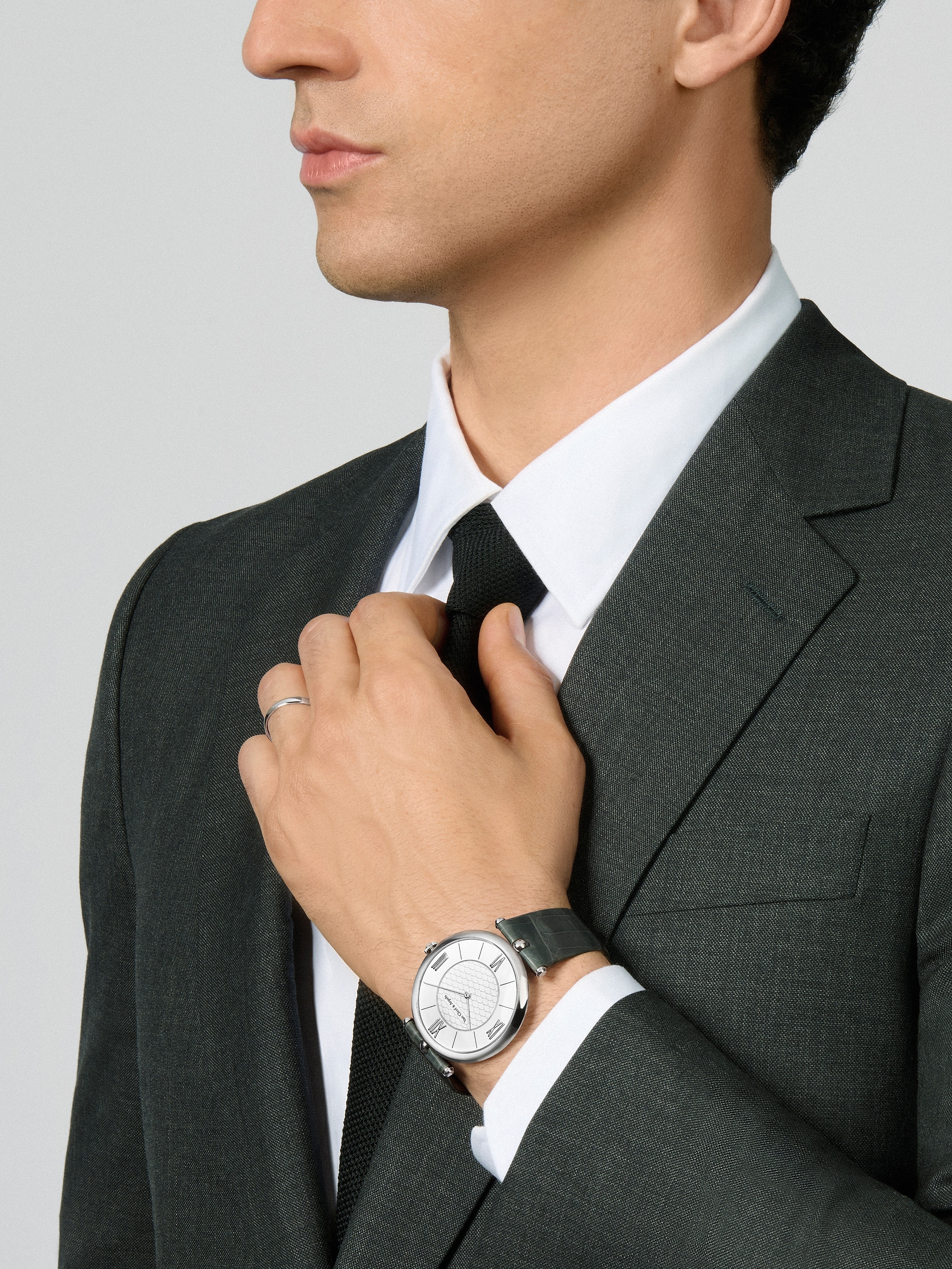Pierre Arpels watch, 42 mm, 18K white gold, Diamond:  1 stone,  0.04 carat, Worn Detail, Watch - Van Cleef & Arpels