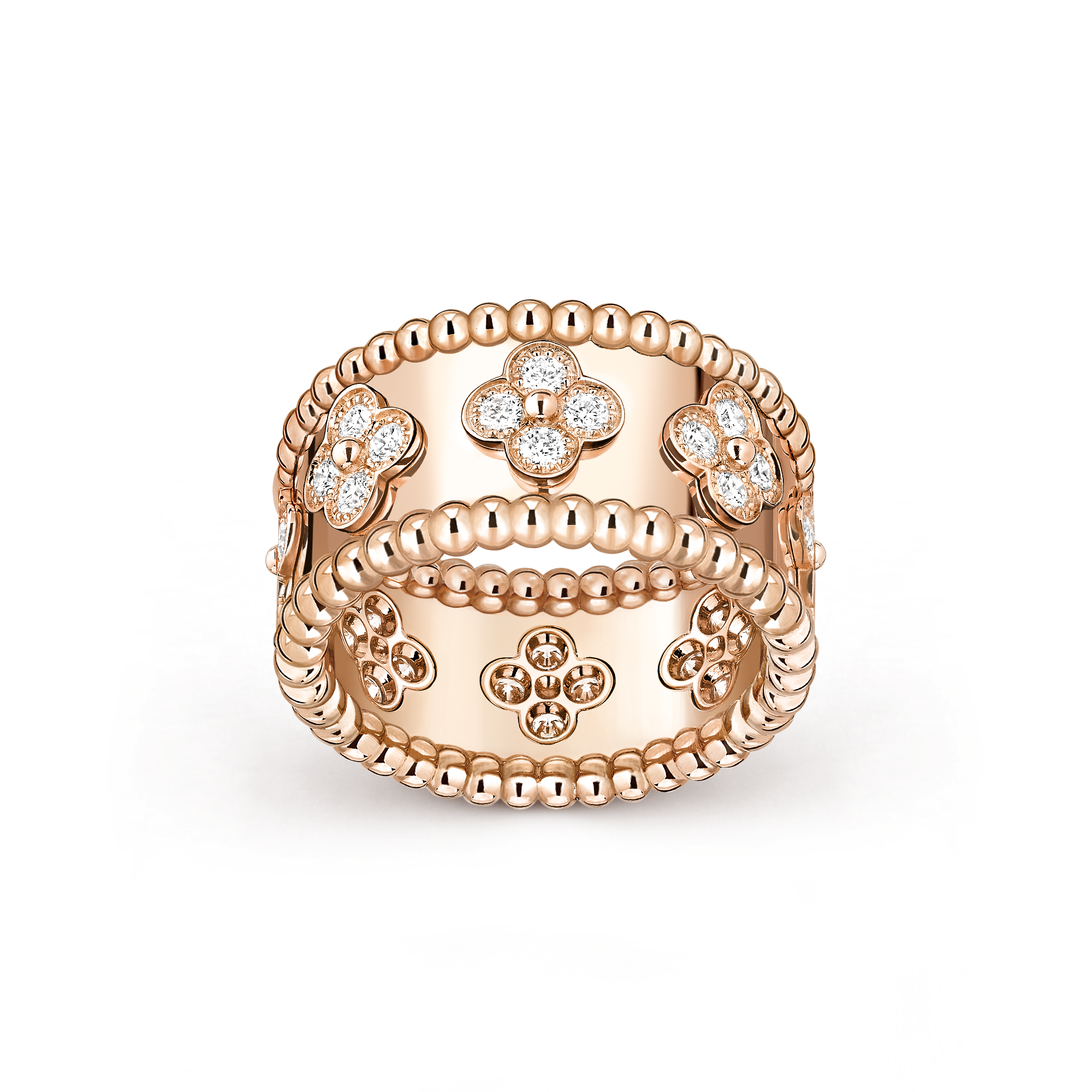 【美品】Van Cleef & Arpelsペルレローズゴールドミディアムリング ペルレ クローバー リング、ミディアムモデル 18K ローズ