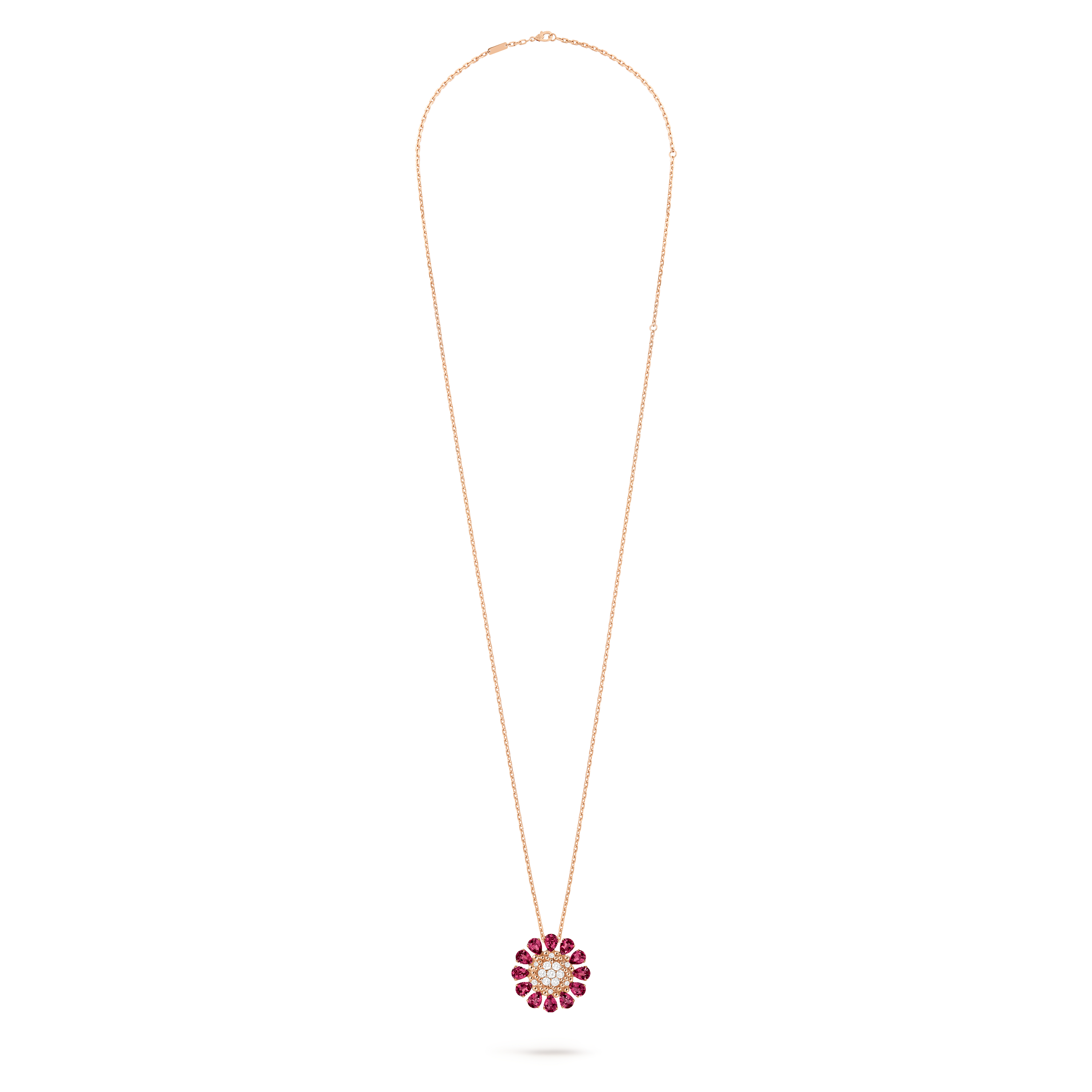 Fleurs d'Hawaï secret watch, 18K rose gold, Diamond:  59 stones,  2.63 carats, Mother-of-pearl:  1 stone, Rhodolite:  12 stones, Detail, Watch - Van Cleef & Arpels