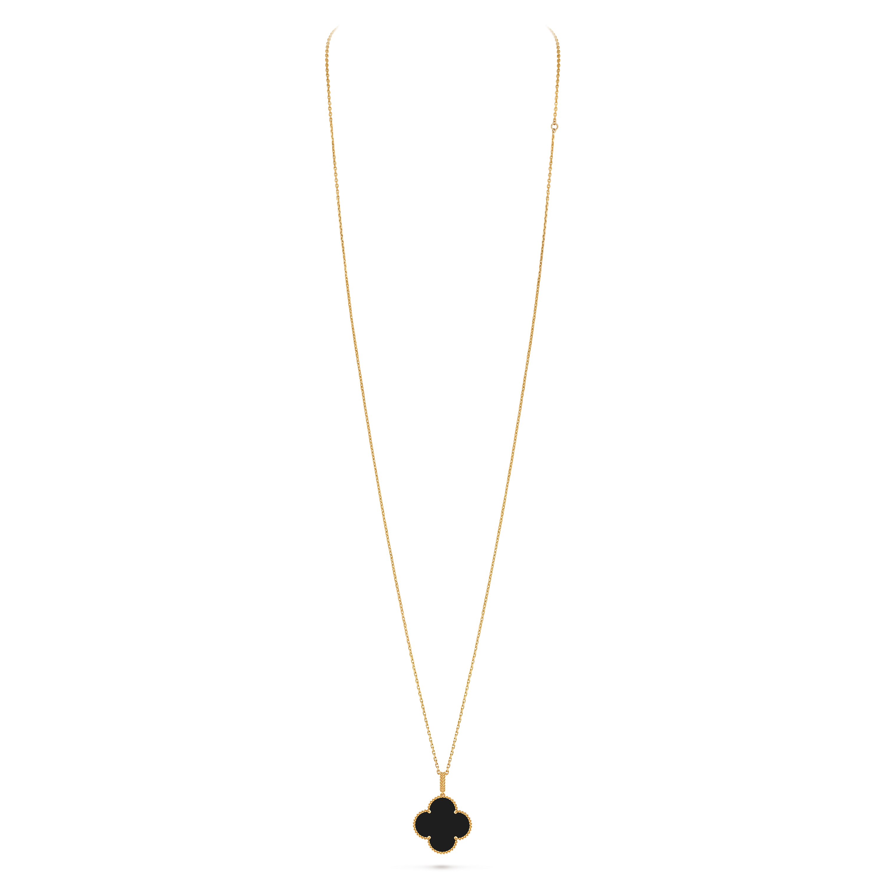 Magic Alhambra長項鍊,1枚四葉幸運圖騰, 18K黃金, 縞瑪瑙:  1寶石, Close Up, Jewelry Long Necklace- Van Cleef & Arpels