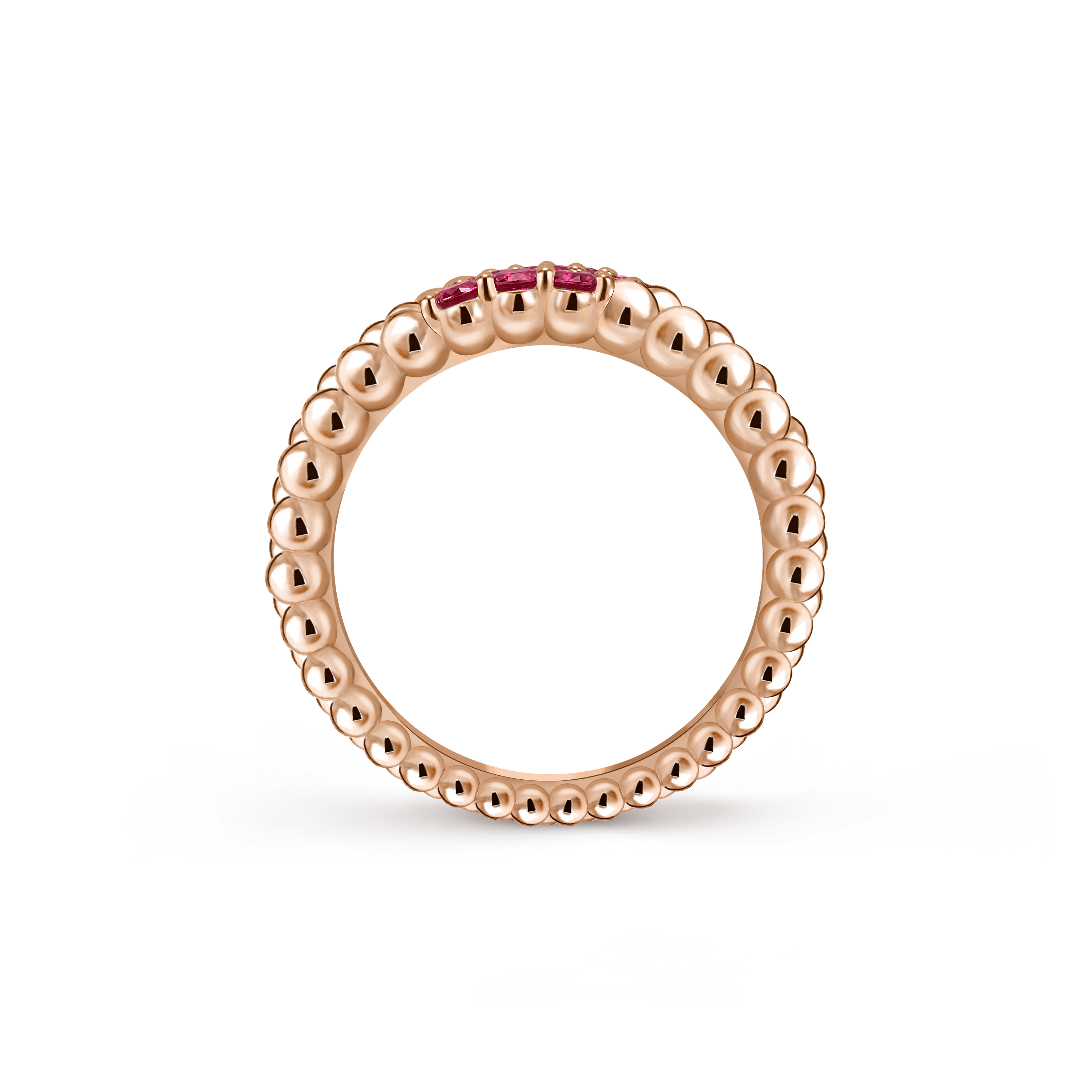 Anel Perlée Couleurs, 3 fileiras, Ouro rosa de 18 quilates, Rubis:  9 pedras,  0.41quilate, Profile, Jewelry Ring - Van Cleef & Arpels