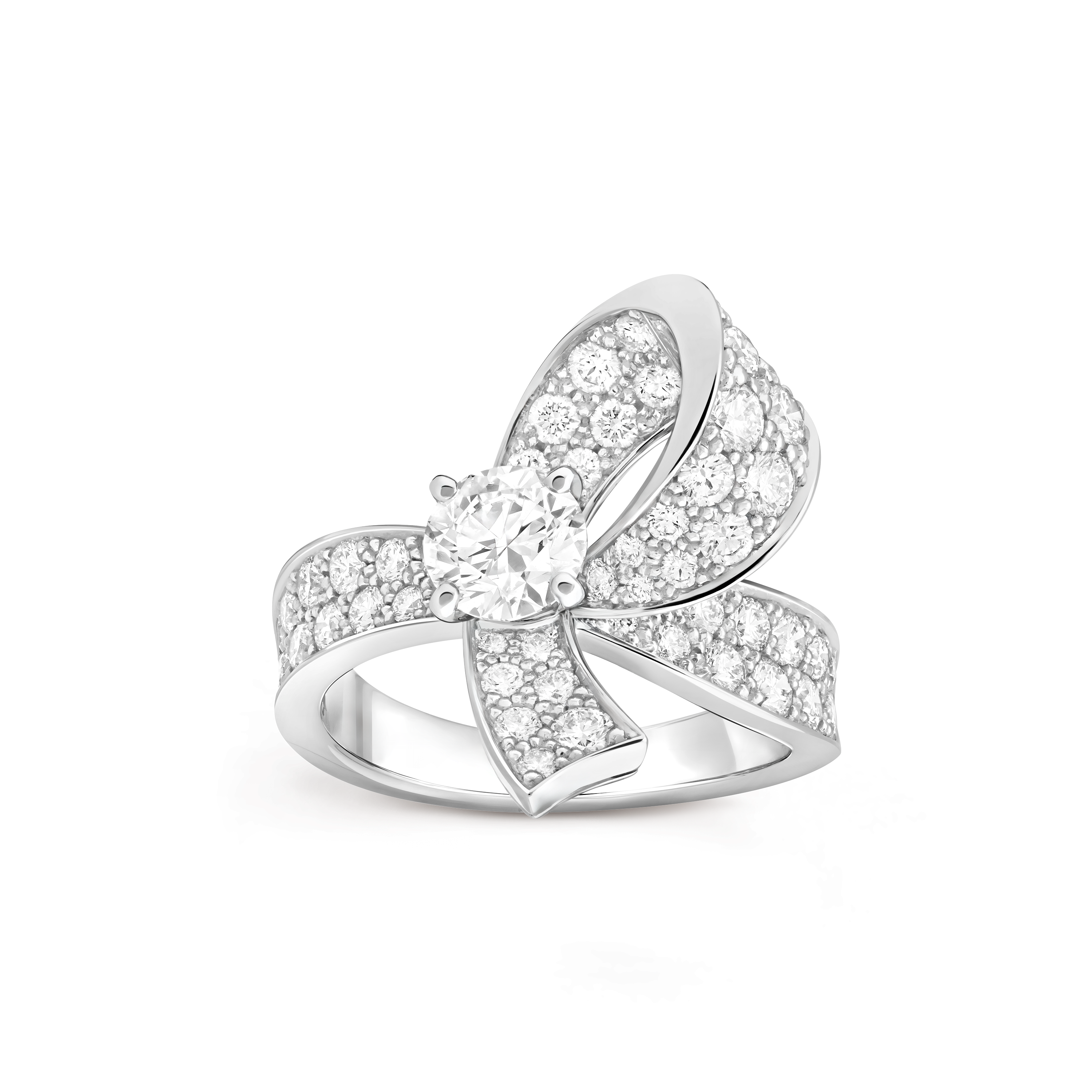 Boucle solitaire 0.70 carat EVVS1, Platinum, Diamond:  56 stones,  1.88 carats, Front, Jewelry Ring - Van Cleef & Arpels